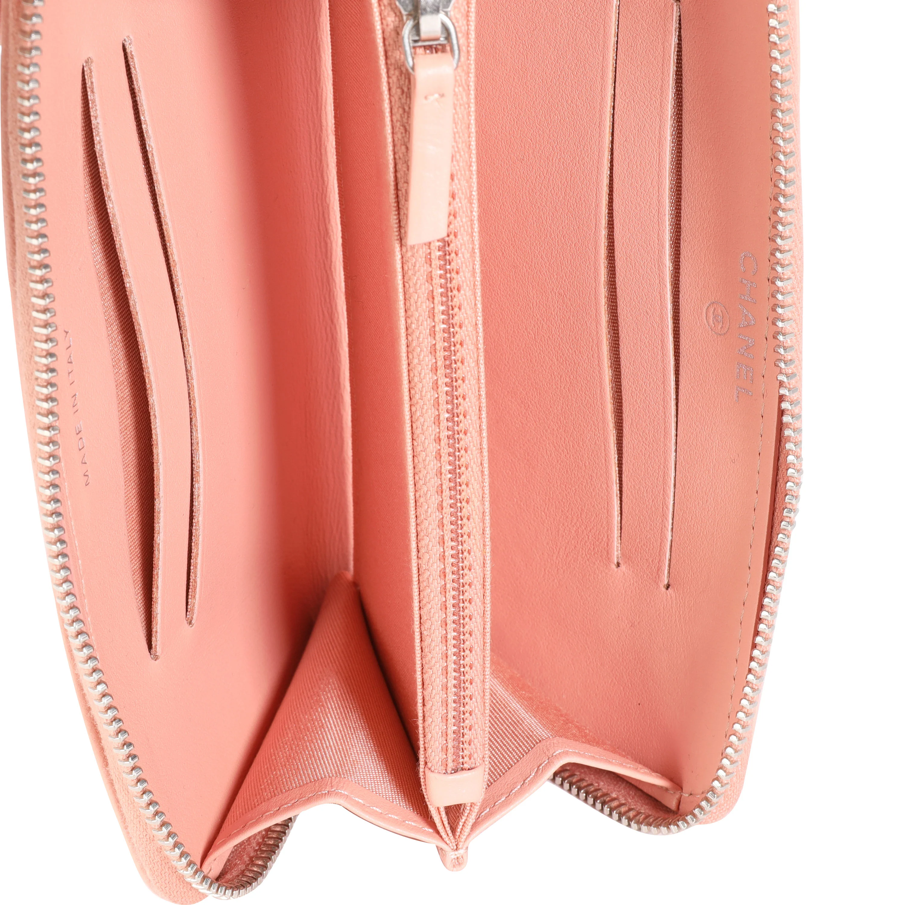 Chanel Peach Pink Camellia Embossed Zip Around Wallet - Image 6
