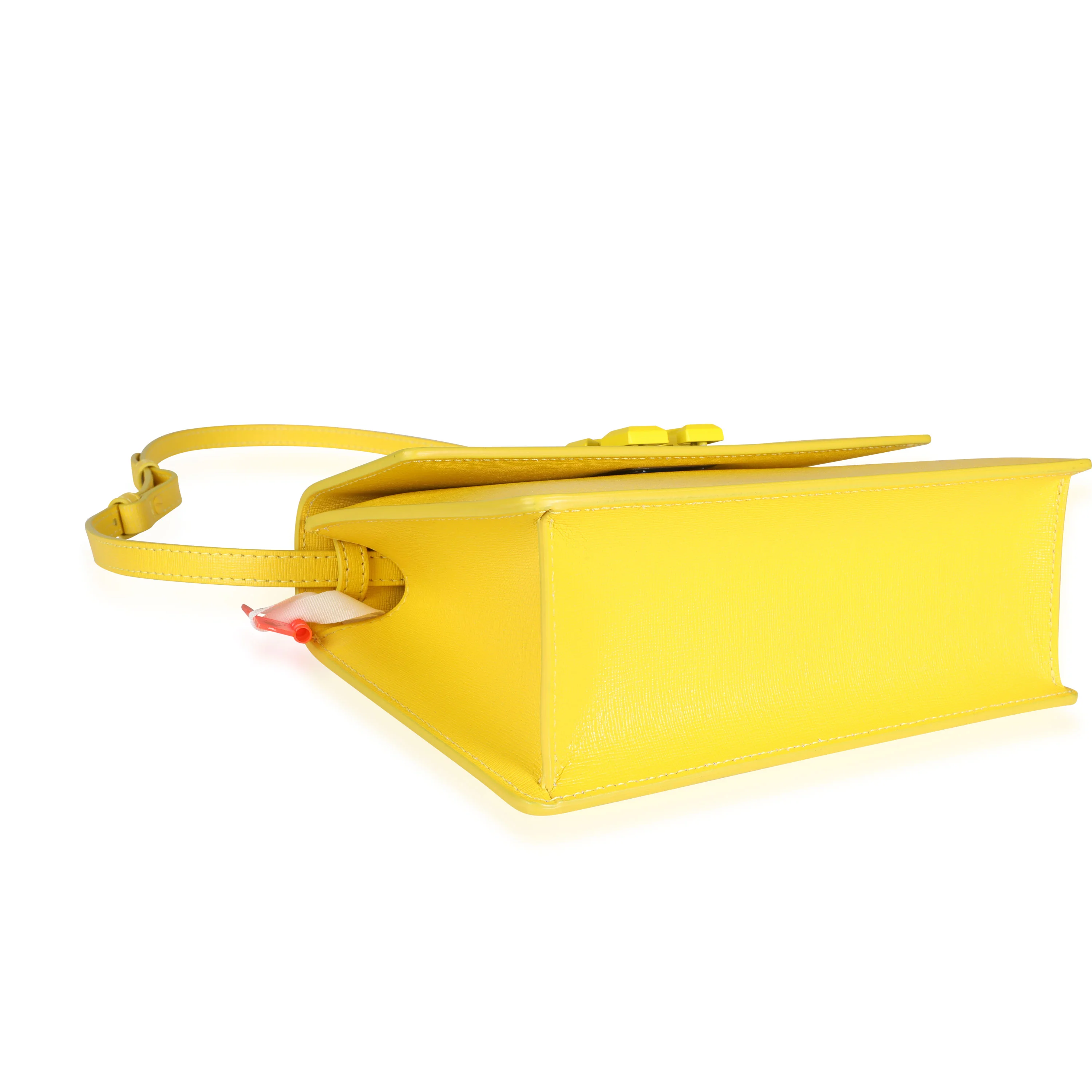 Yellow Saffiano Leather Jitney 1.4 Tonal Arrow Top Handle Crossbody Ba - Image 6