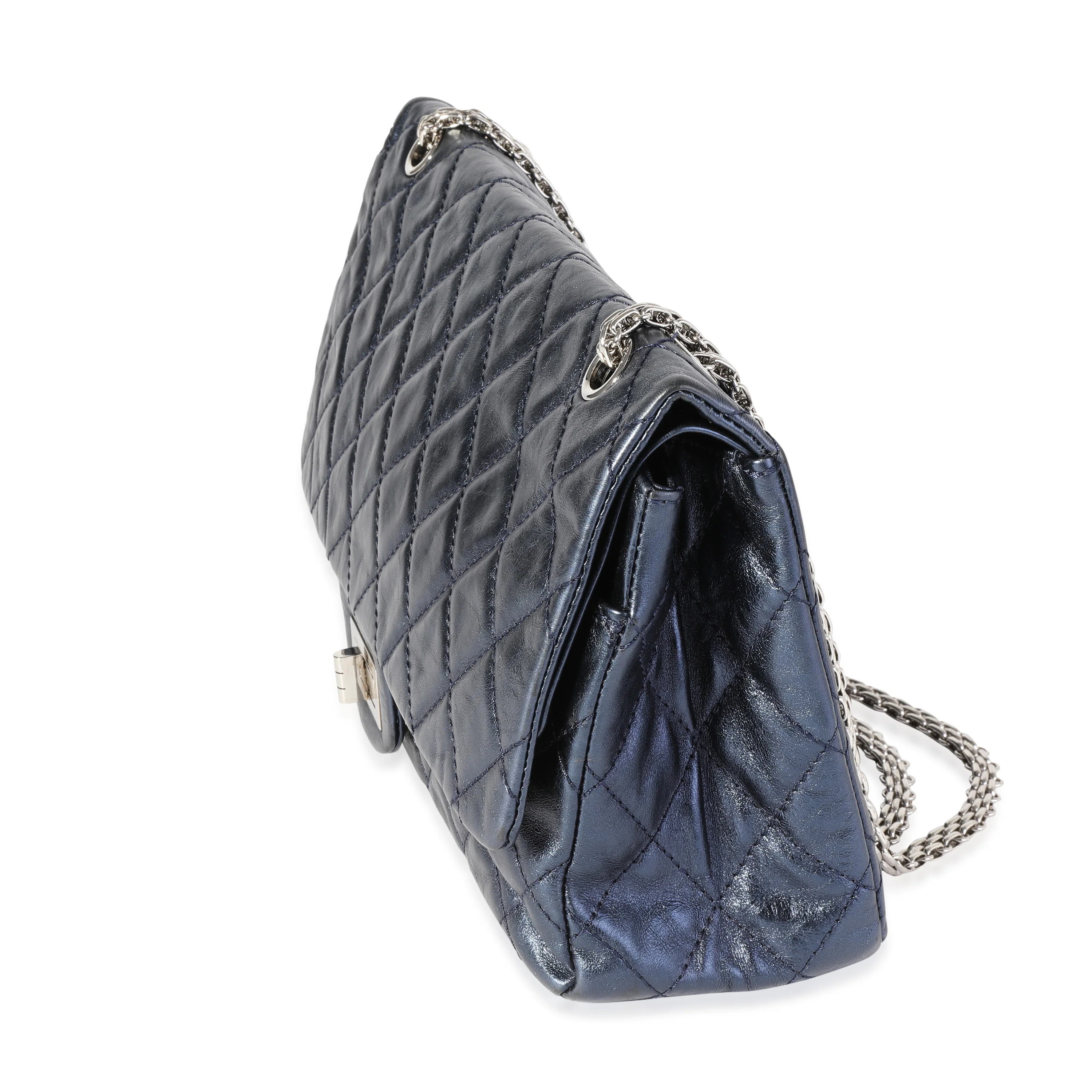 Chanel Metallic Blue Quilted Aged Calfskin Reissue 2.55 227 Double Flap Bag - Image 3