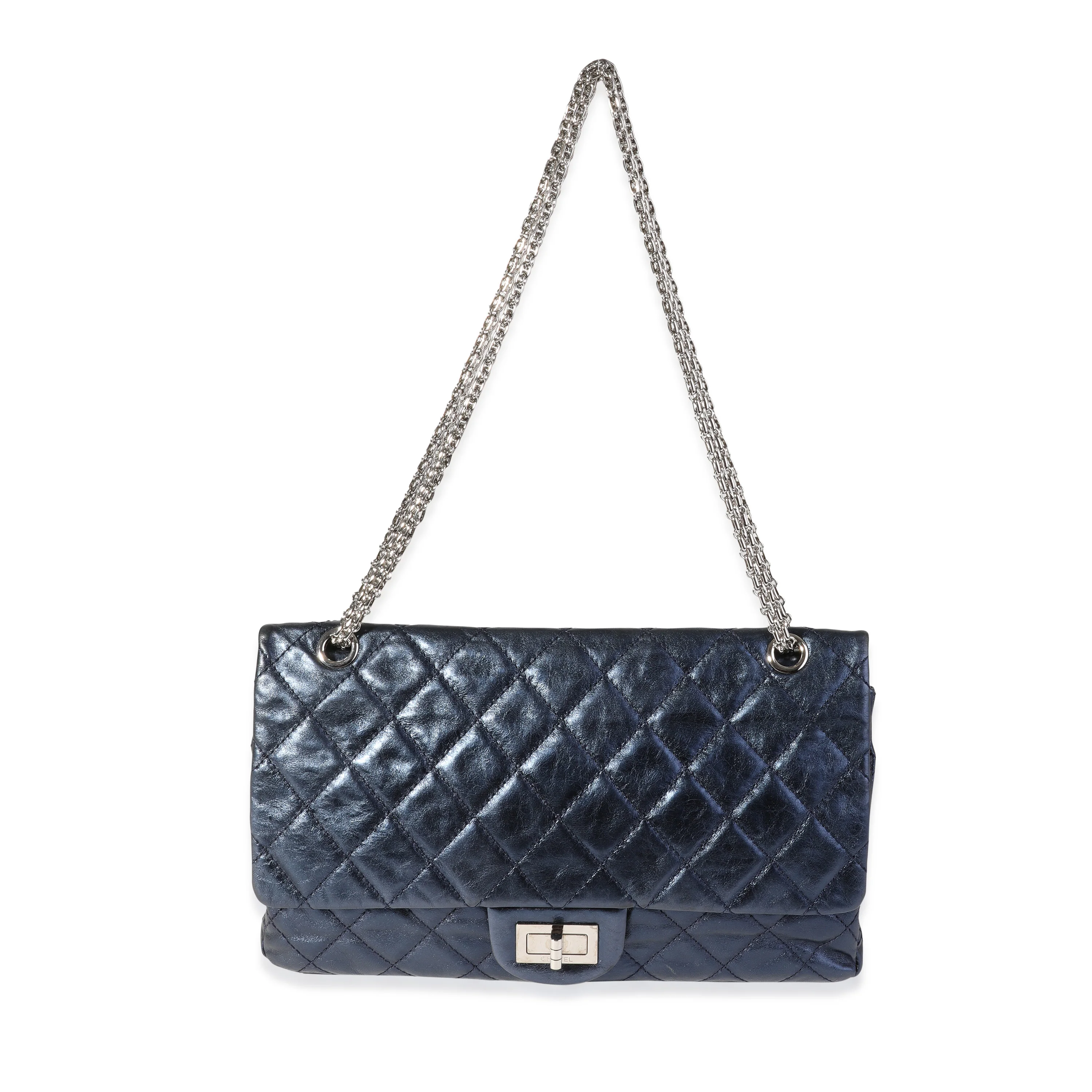 Chanel Metallic Blue Quilted Aged Calfskin Reissue 2.55 227 Double Flap Bag - Image 8