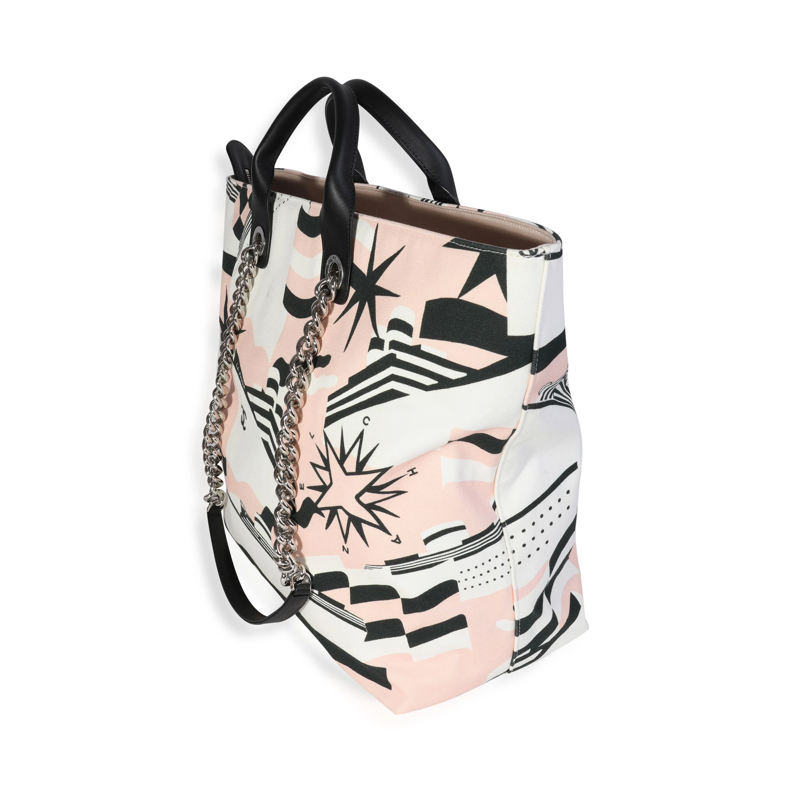 Black, Pink, & White Canvas La Pausa Shopping Tote - Image 2