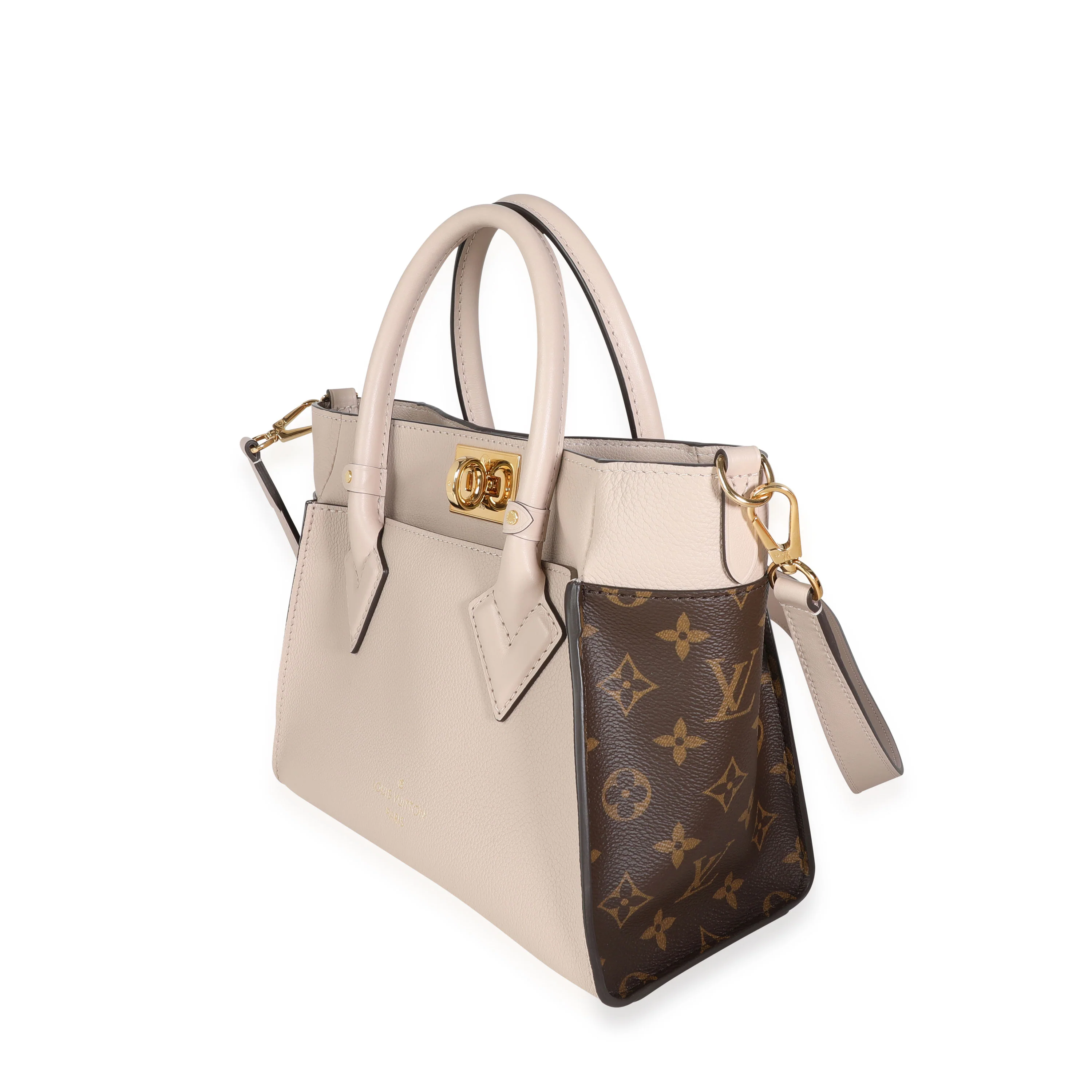 Louis Vuitton Greige Calfskin & Monogram Canvas On My Side Tote PM - Image 2