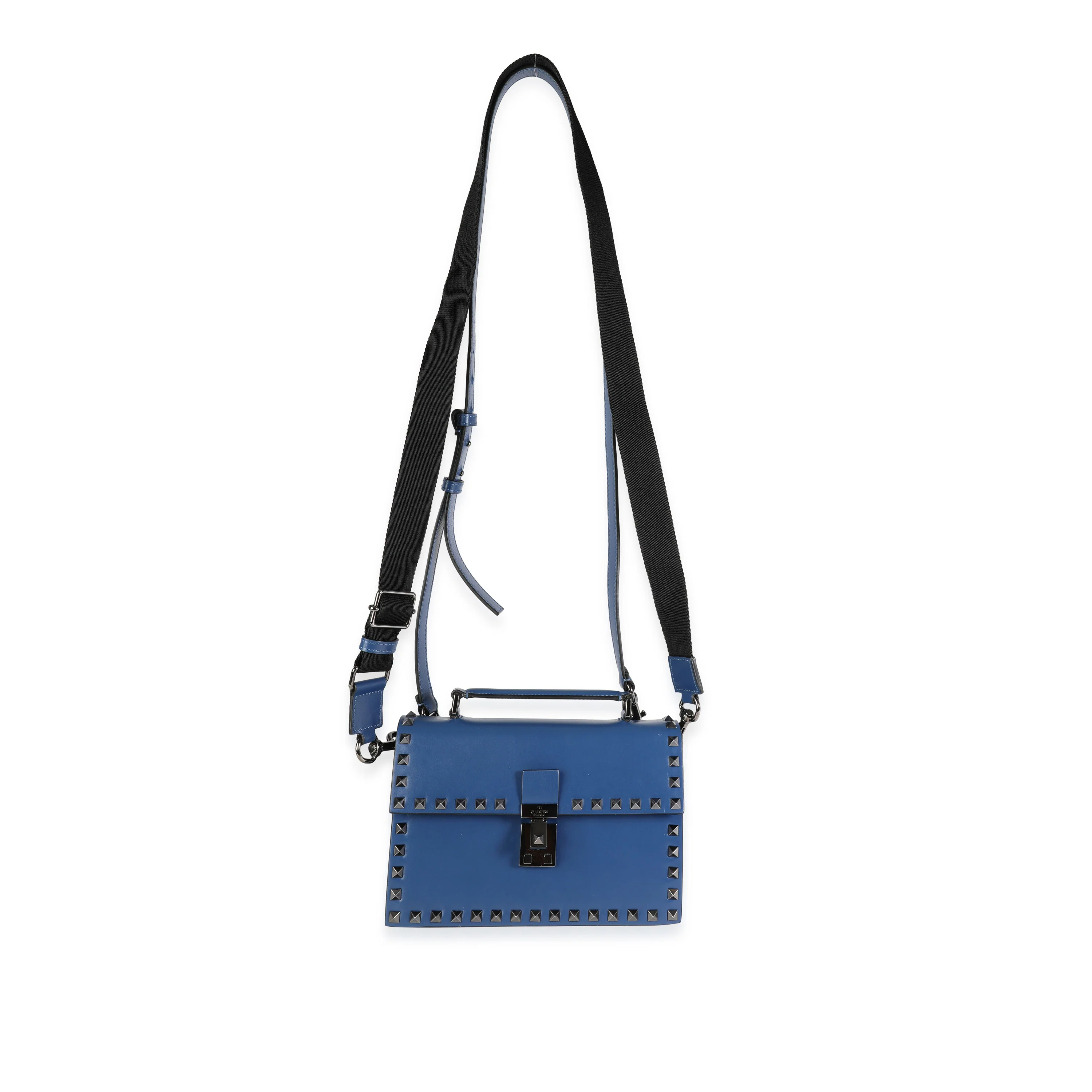 Valentino Blue Leather Rockstud Top Handle Crossbody Bag - Image 4