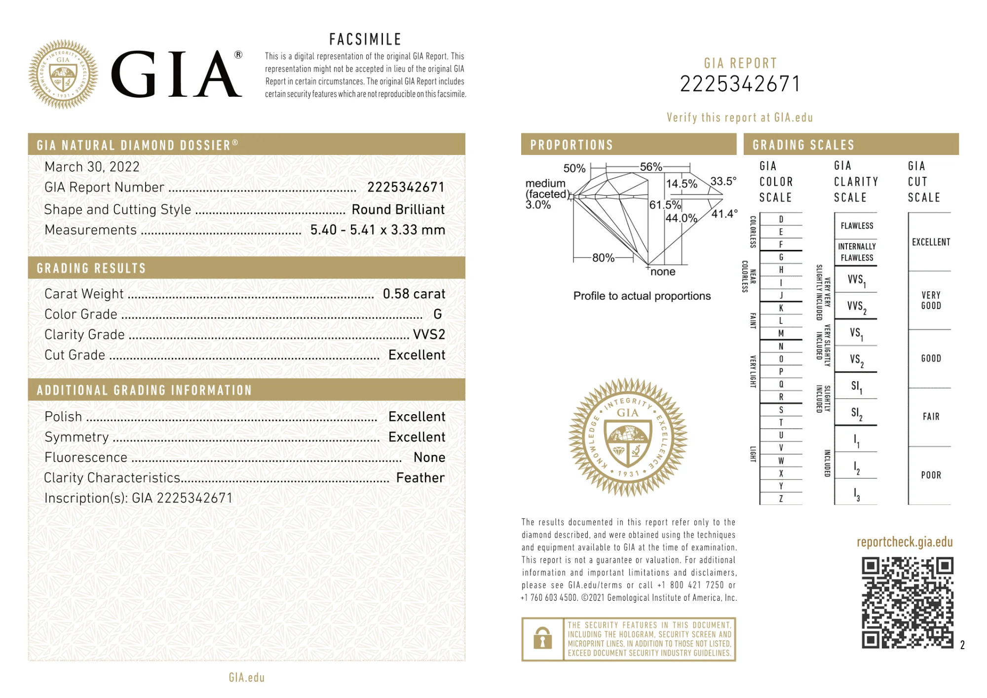 GIA Certified 0.58 Ct Round cut G VVS2 Loose Diamond - Image 2
