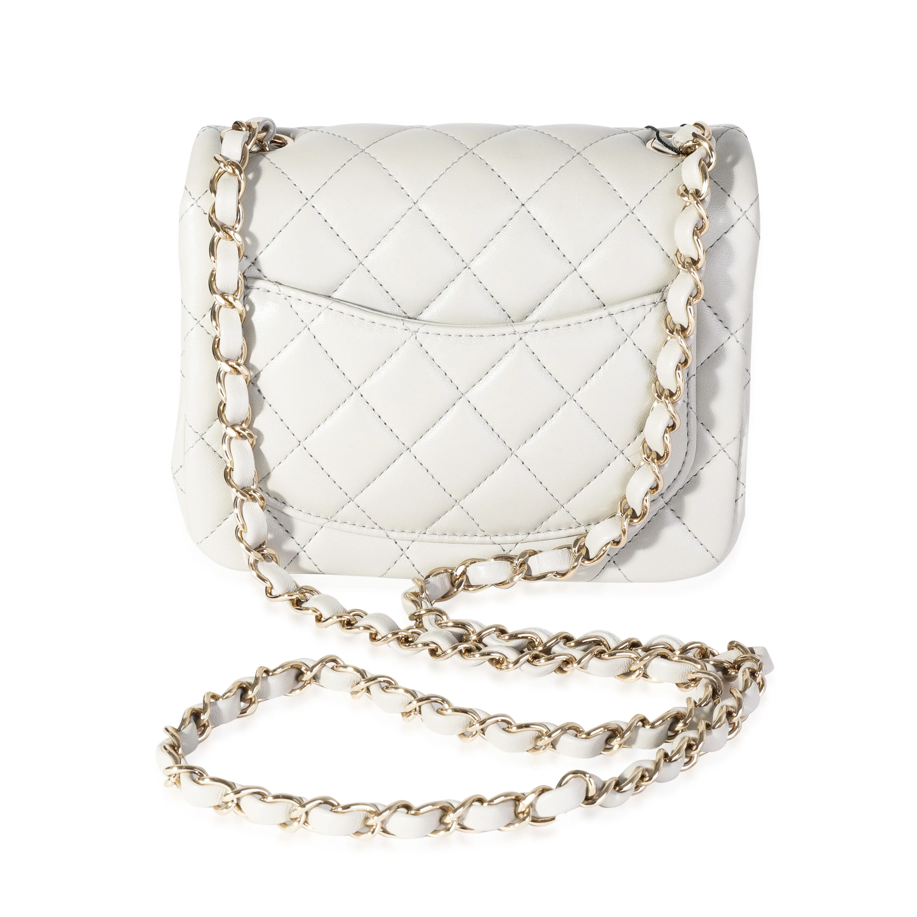 Chanel Light Grey Quilted Lambskin Mini Square Classic Flap Bag - Image 3