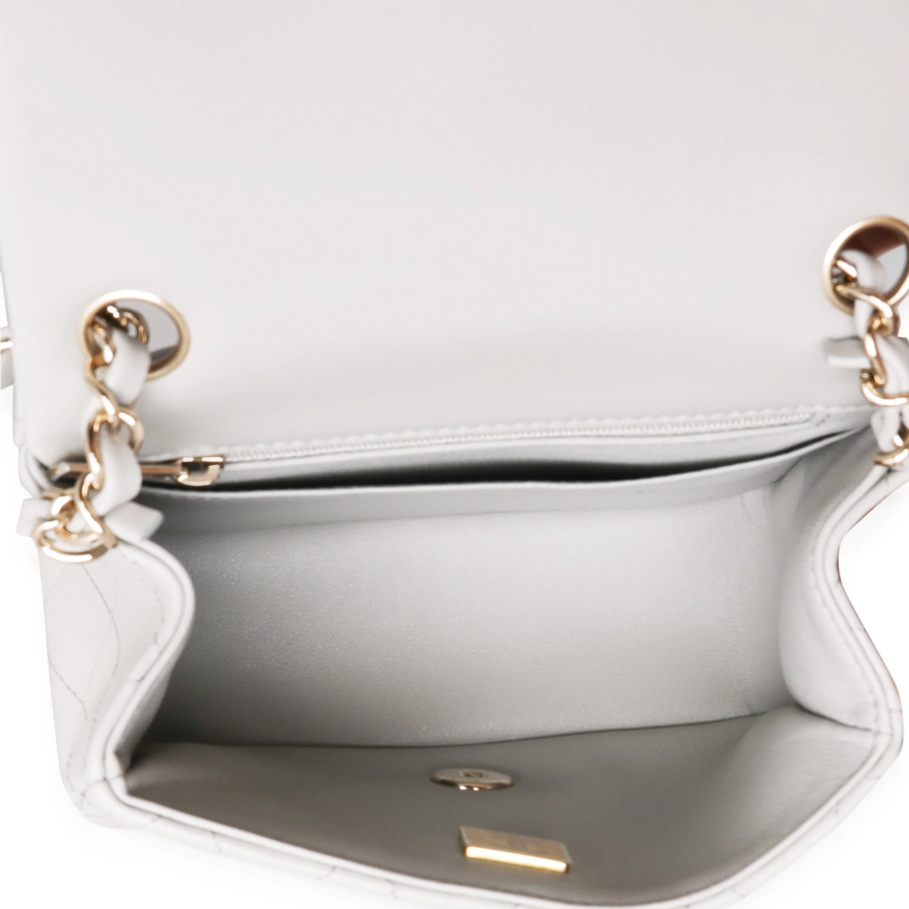 Chanel Light Grey Quilted Lambskin Mini Square Classic Flap Bag - Image 8