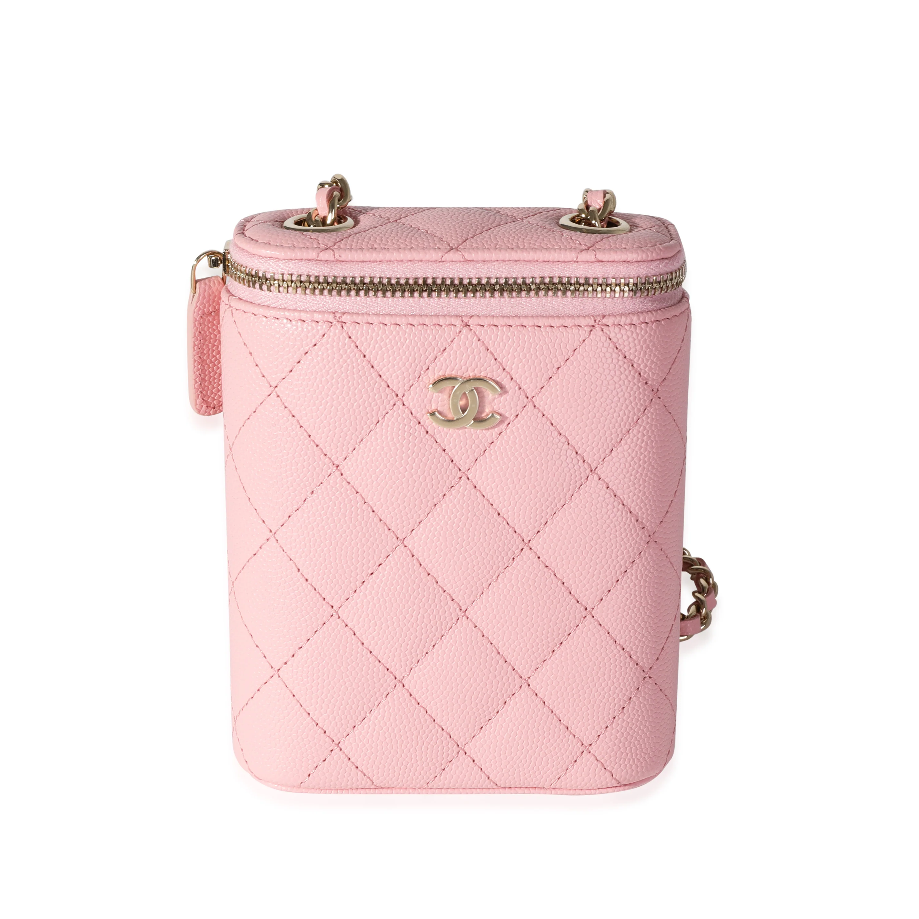 Sakura Pink Caviar Vertical Vanity Bag With Chain