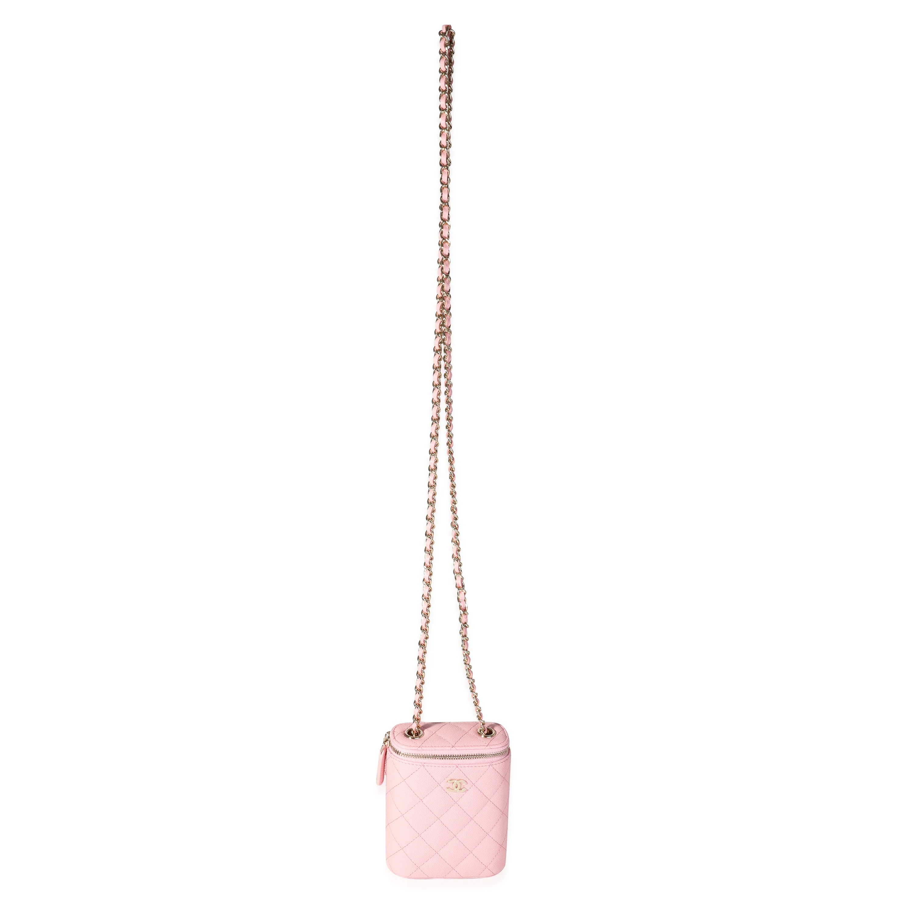Sakura Pink Caviar Vertical Vanity Bag With Chain - Image 4