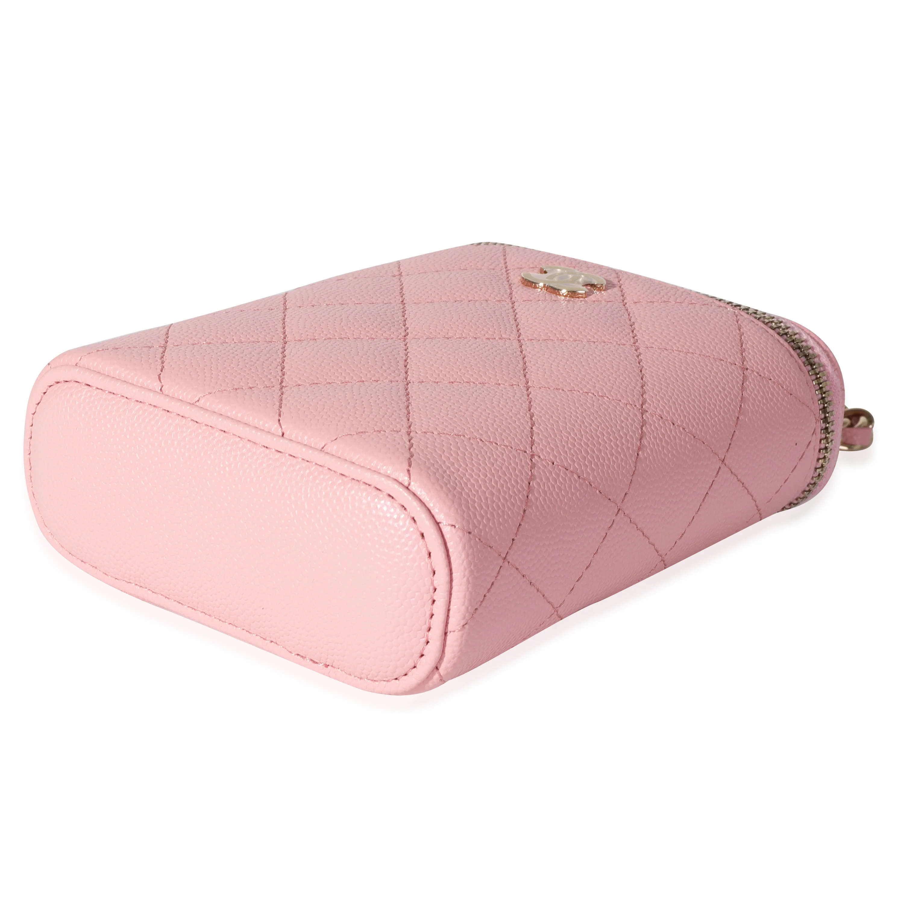 Sakura Pink Caviar Vertical Vanity Bag With Chain - Image 7