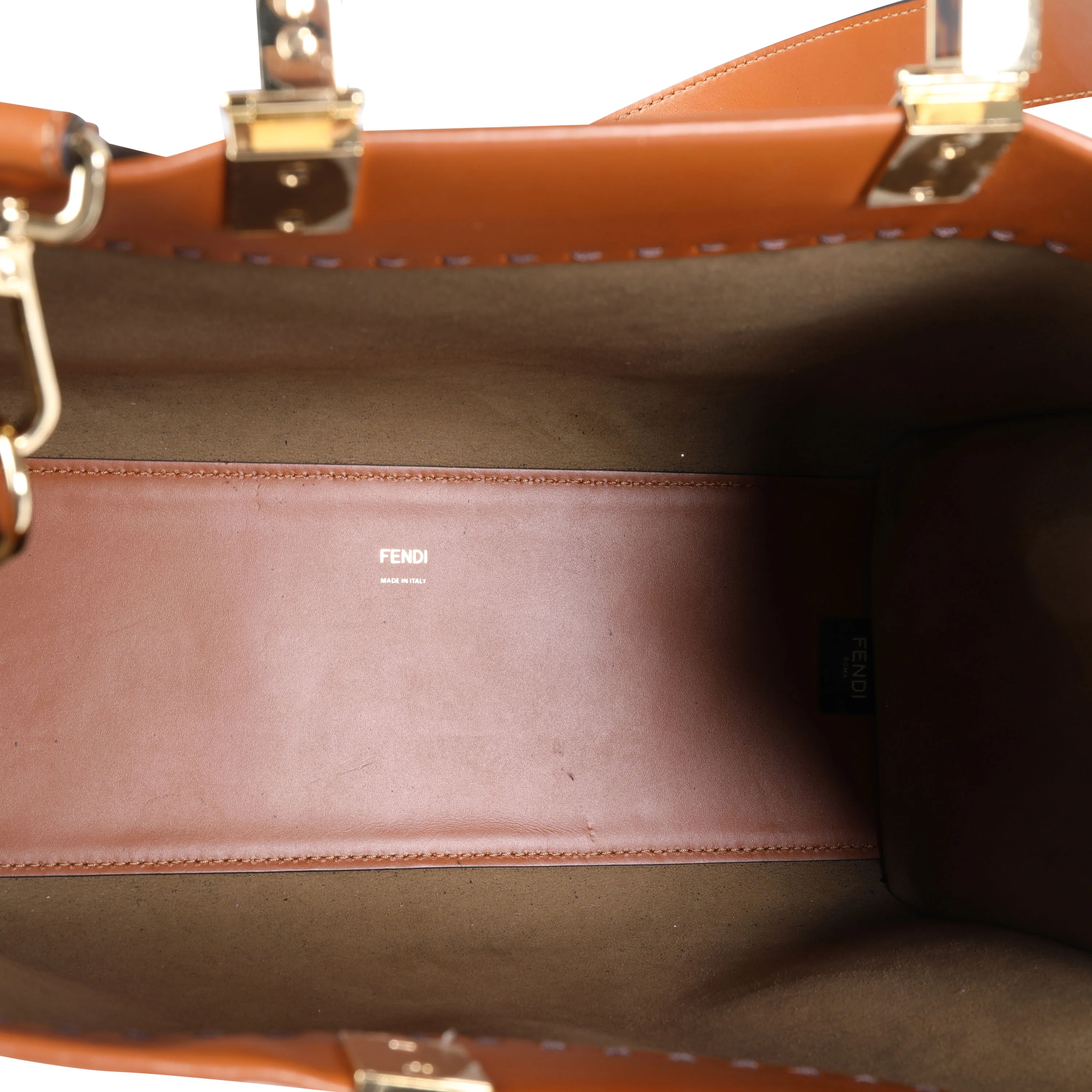 Fendi Brown Debossed Leather & Tortoiseshell Plexiglass Medium Sunshine Shopper - Image 7