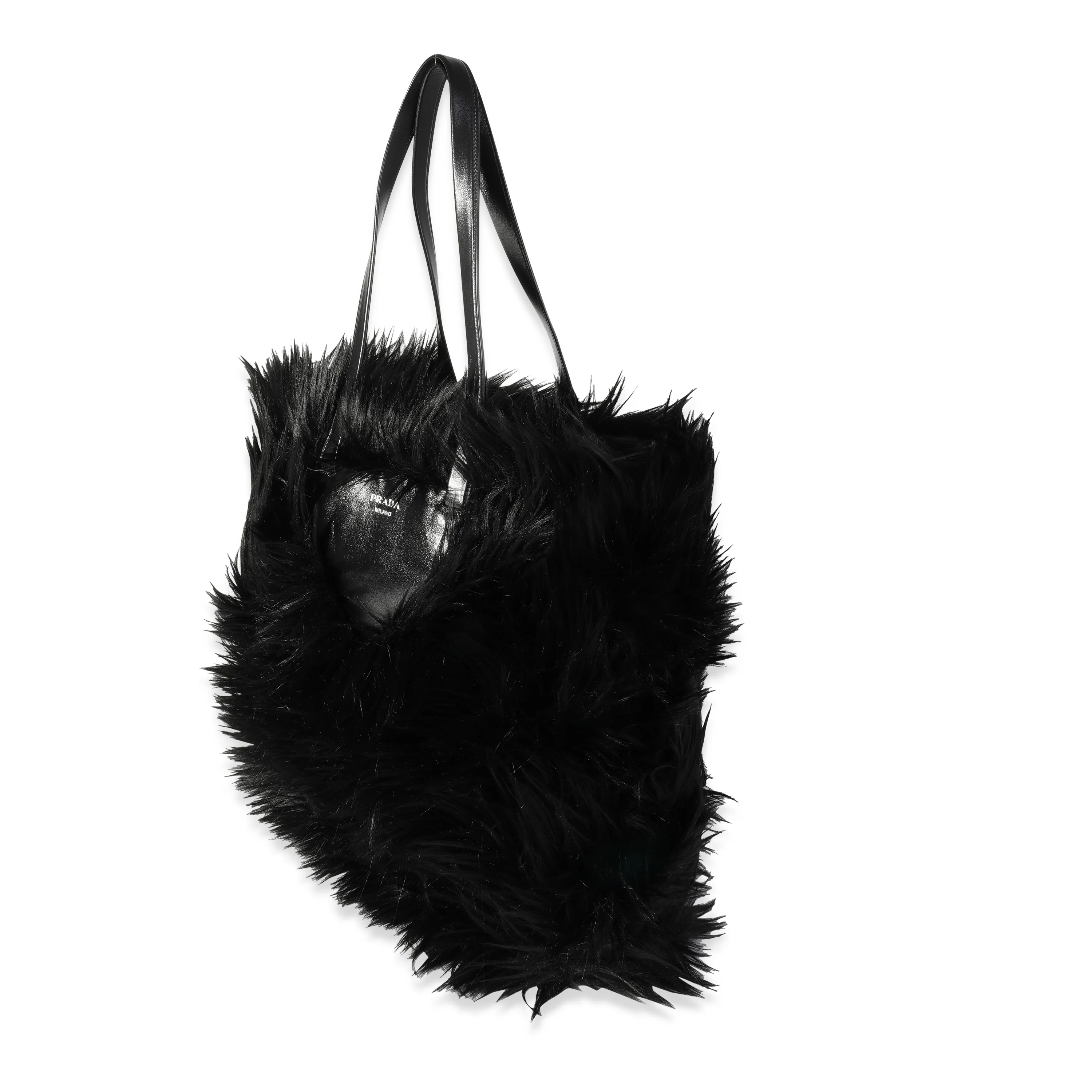 Prada Black Faux Fur Fabric Tote - Image 2