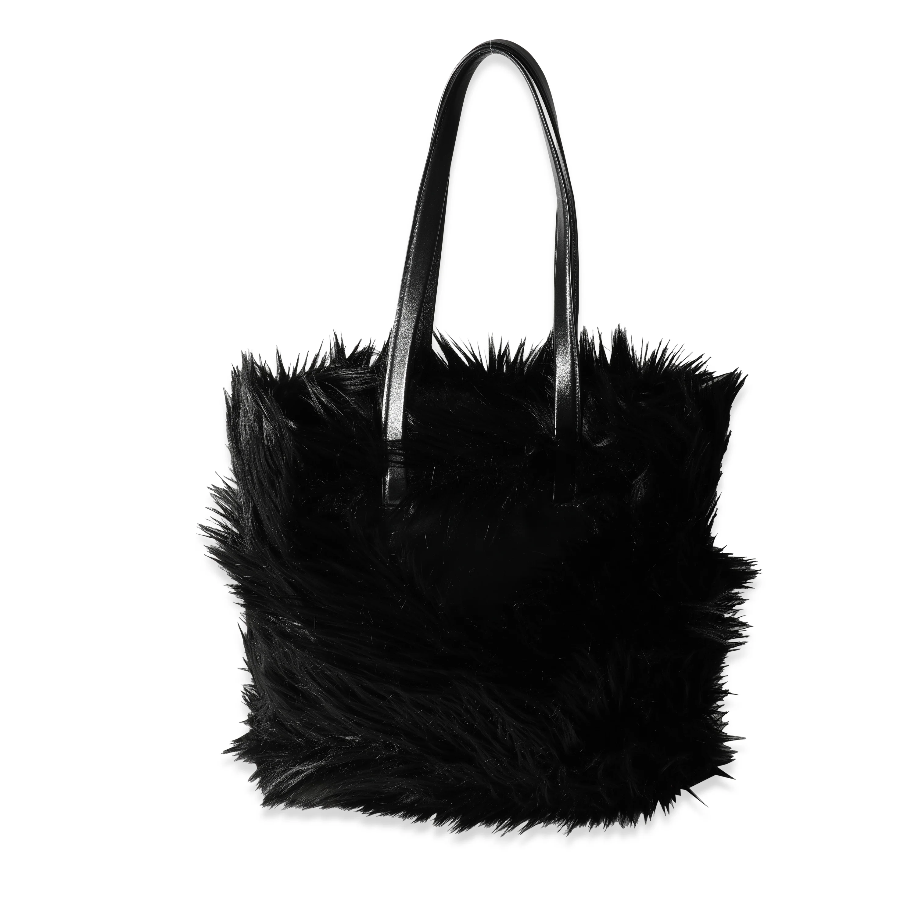 Prada Black Faux Fur Fabric Tote - Image 3