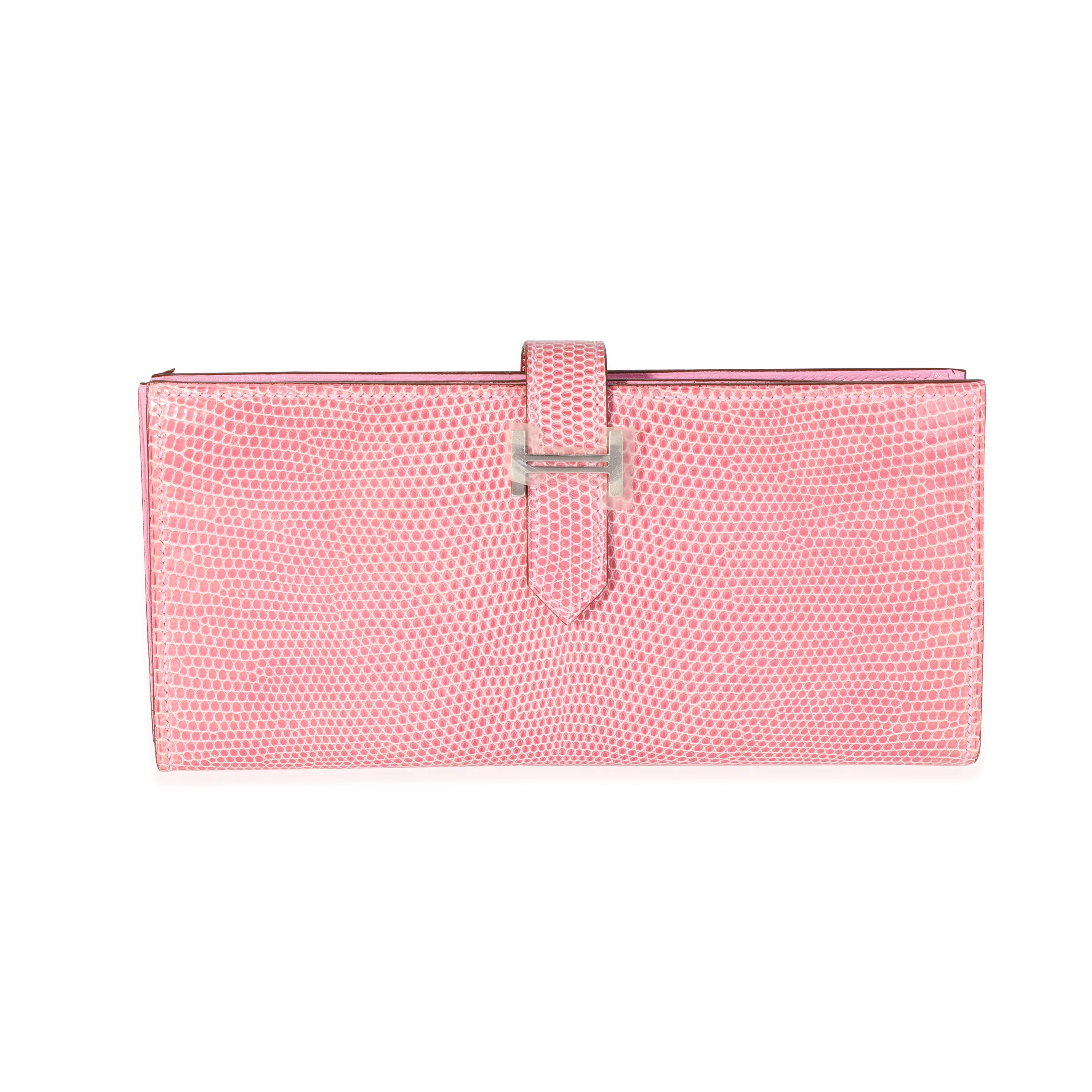 Hermès Rose Lizard Bearn Wallet PHW