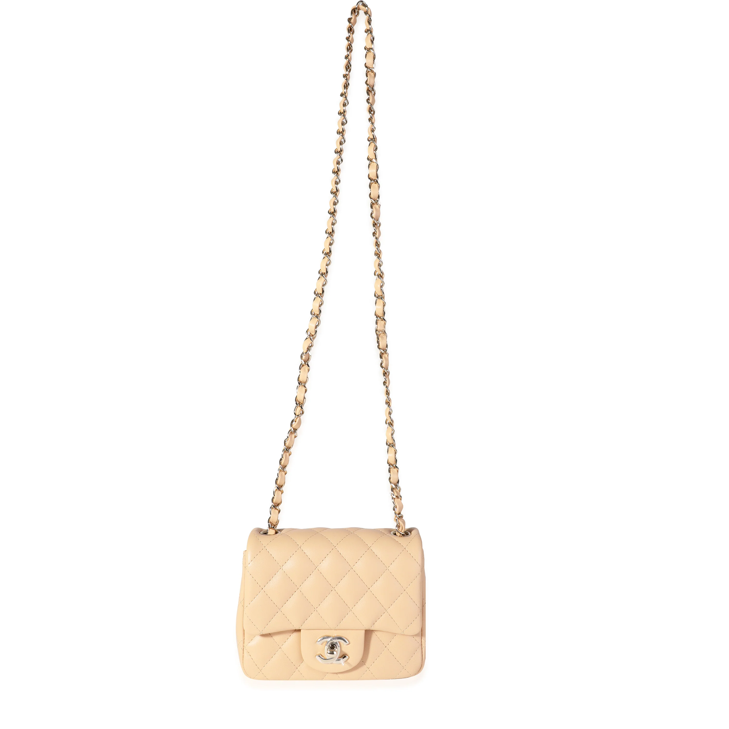 Chanel Beige Quilted Lambskin Mini Square Classic Flap Bag - Image 4