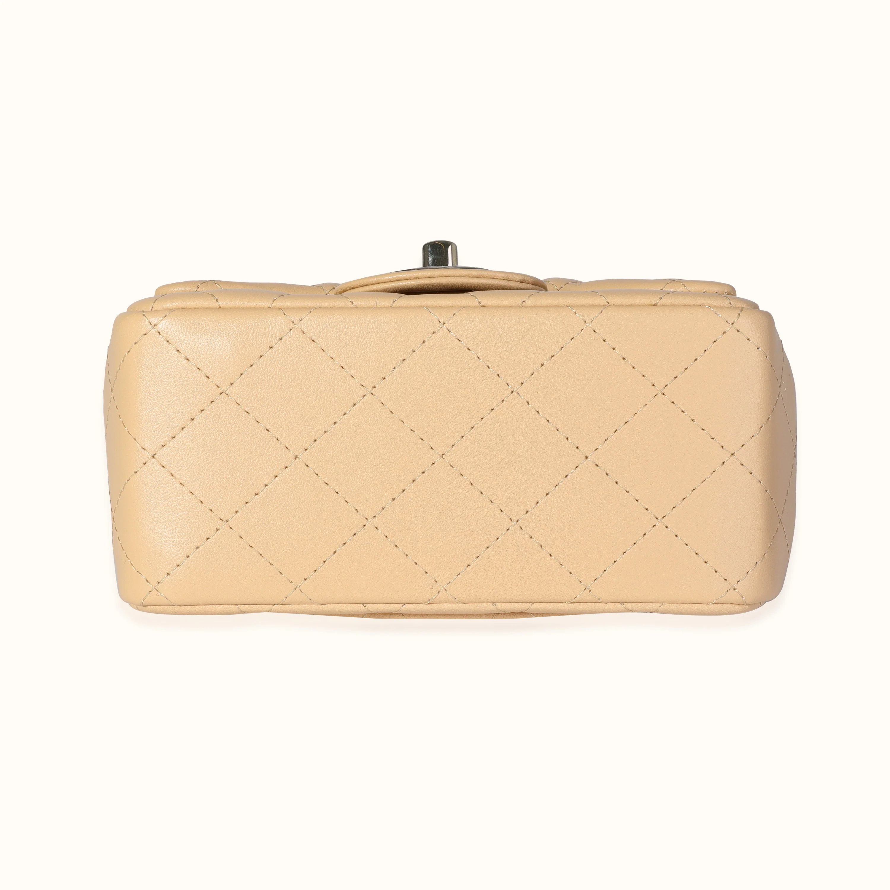 Chanel Beige Quilted Lambskin Mini Square Classic Flap Bag - Image 5