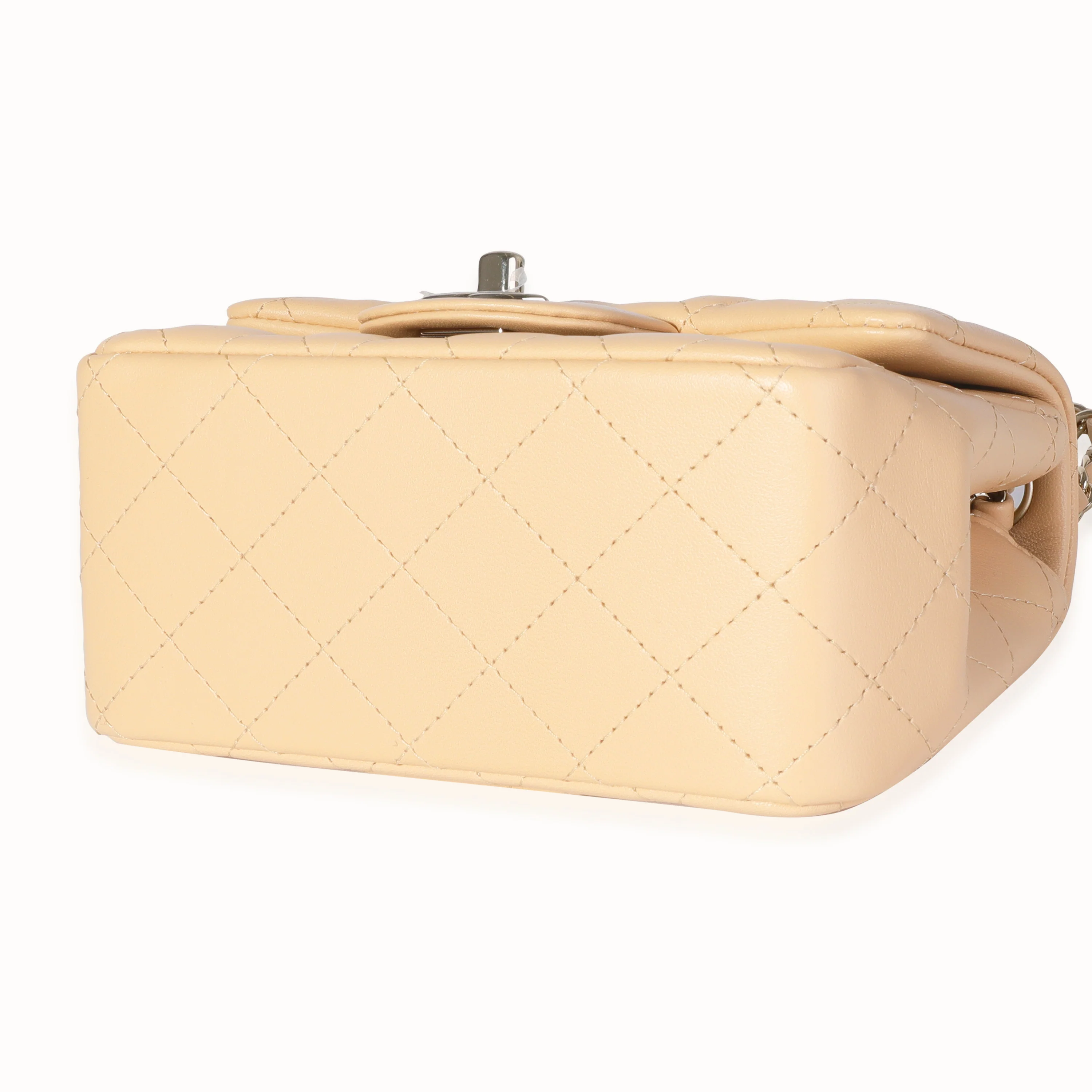Chanel Beige Quilted Lambskin Mini Square Classic Flap Bag - Image 7
