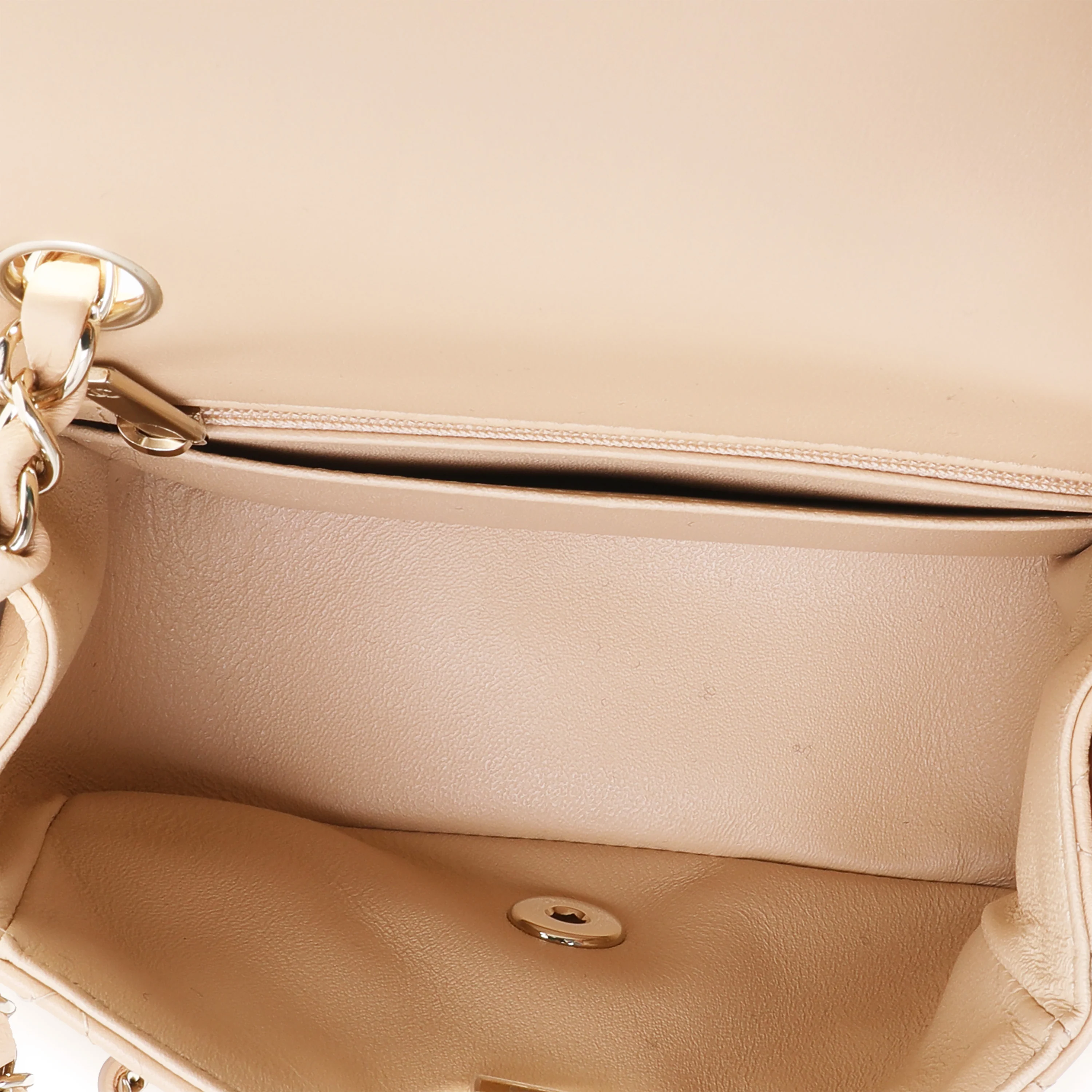 Chanel Beige Quilted Lambskin Mini Square Classic Flap Bag - Image 8