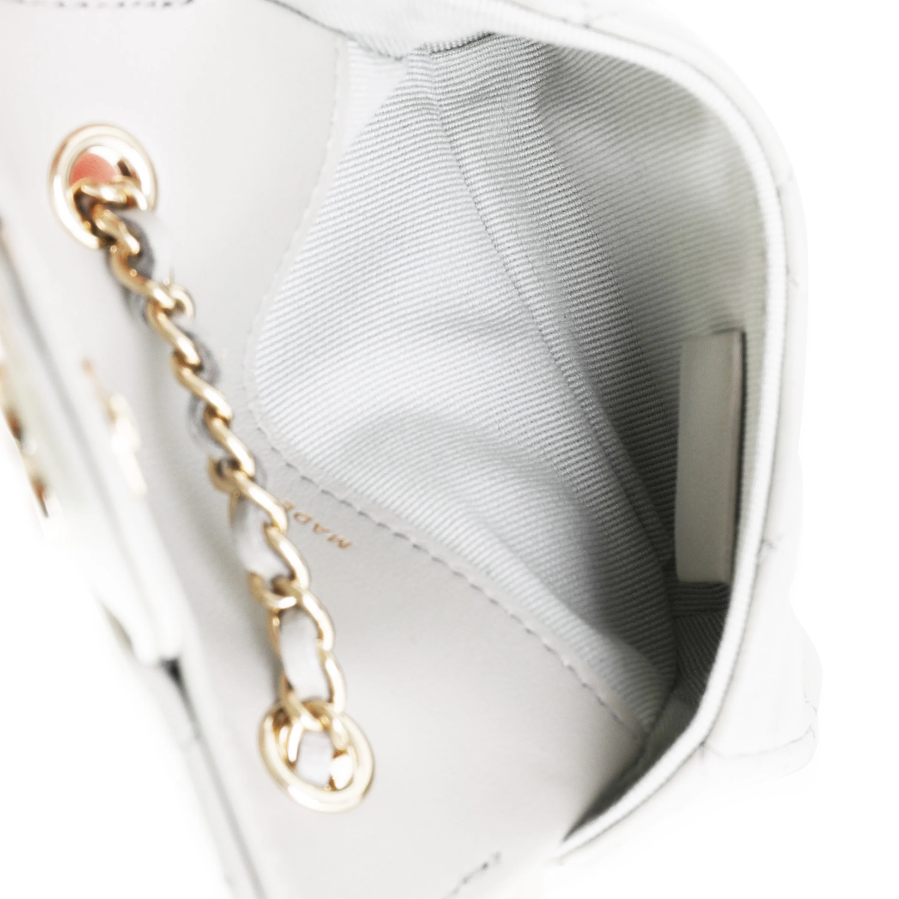 Grey Quilted Lambskin Mini Chain Belt Bag - Image 4