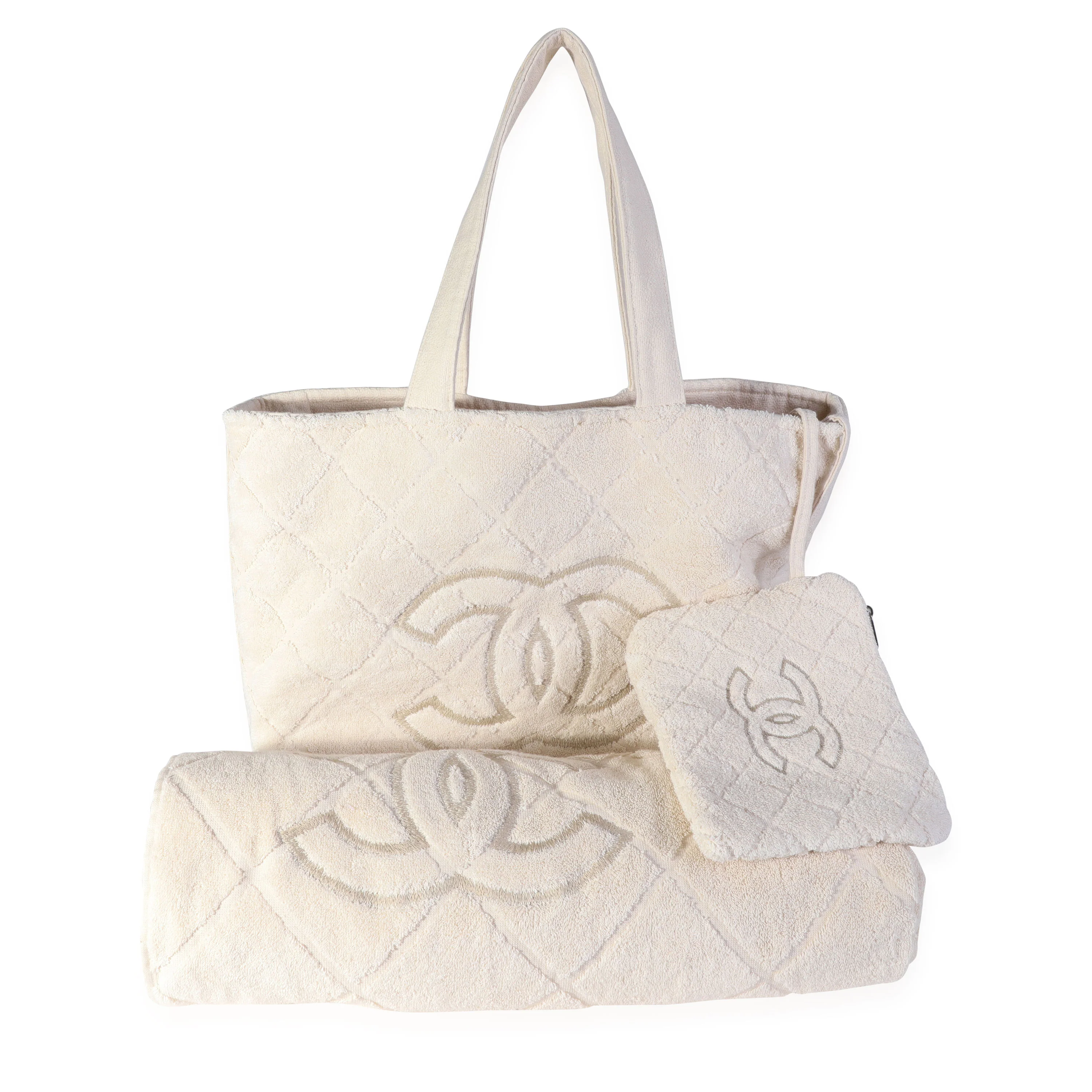 Chanel Cream Terry Beach Tote with Towel and Pouch - Image 4