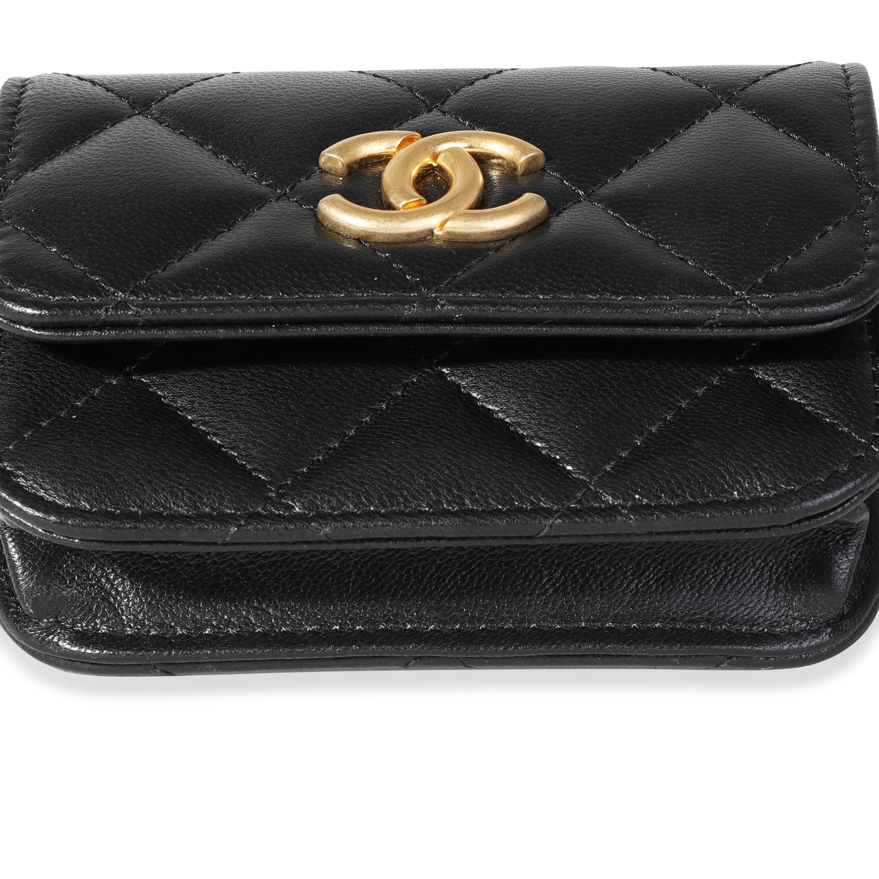 Black Quilted Goatskin Punk Chain Mini Belt Bag - Image 4