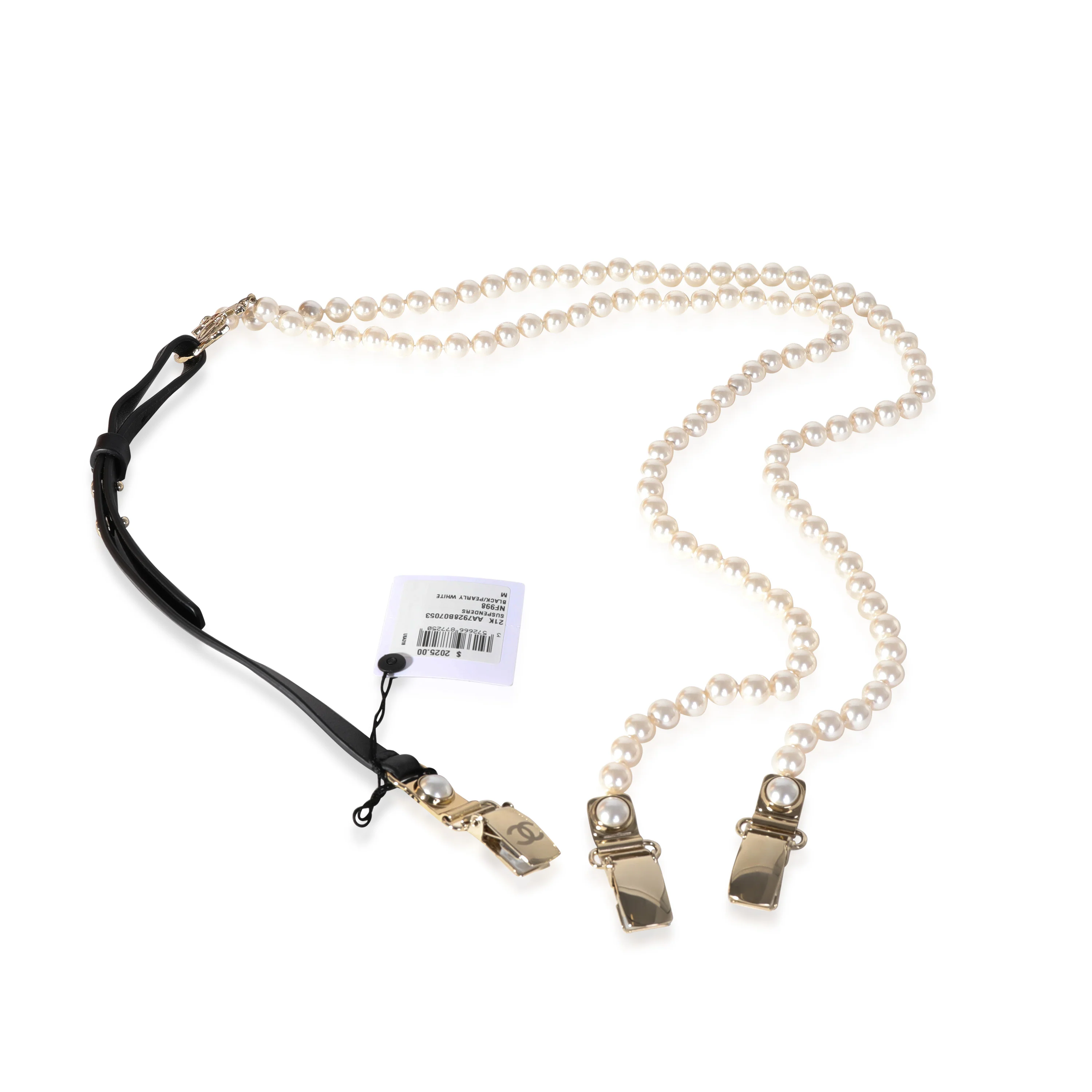 Chanel Black Calfskin & Glass Pearls Suspenders - Image 2