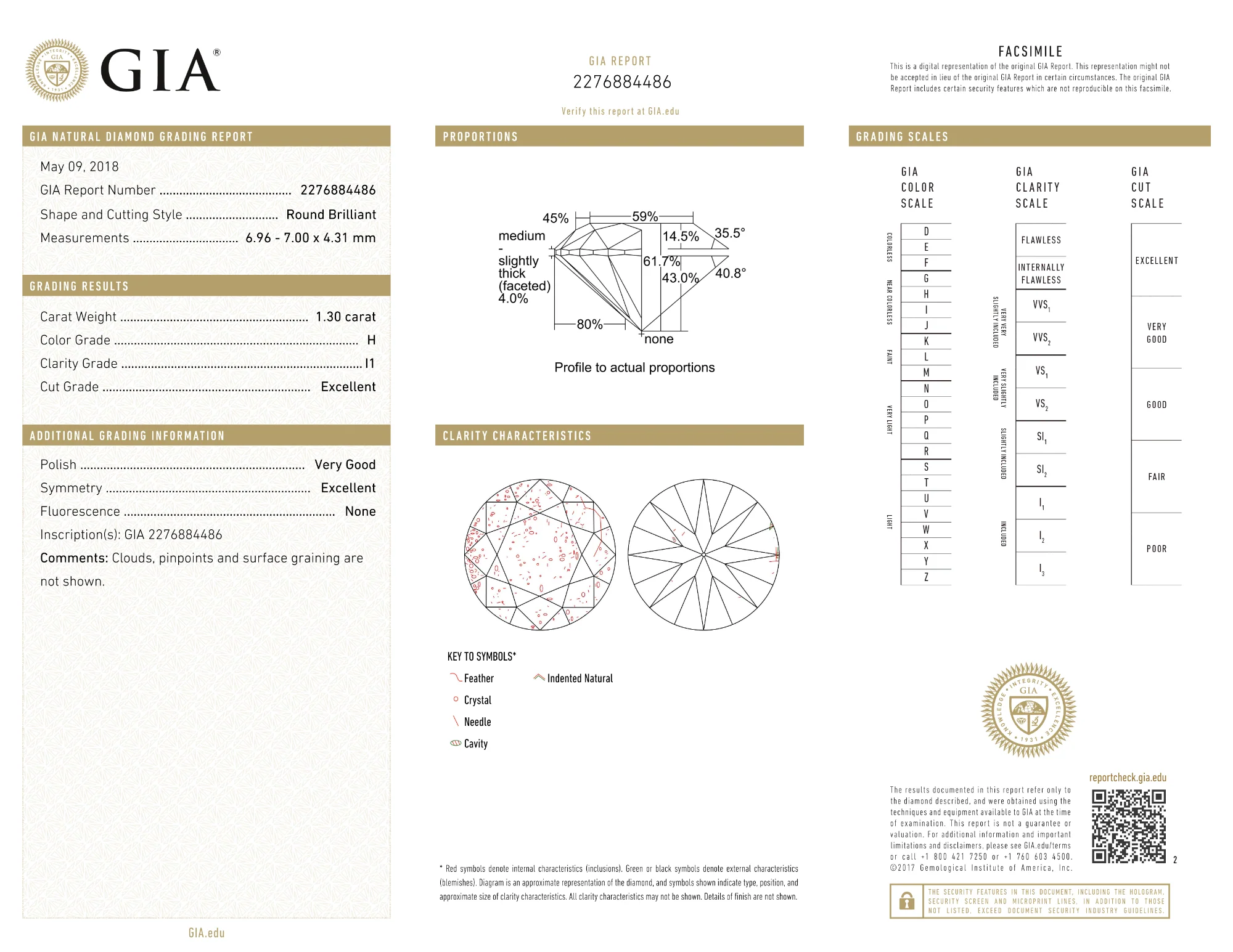 GIA Certified 1.30 Ct Round cut H I1 Loose Diamond - Image 2