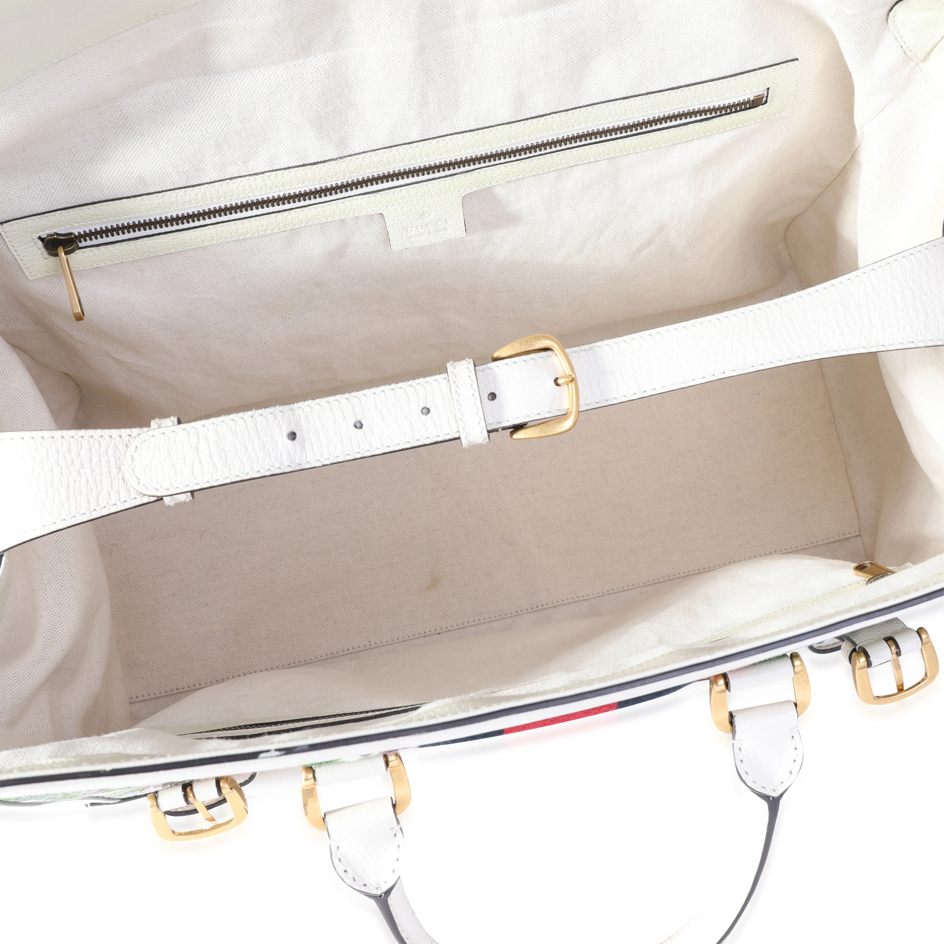 Gucci Ivory Leather & Web Floral Tapestry Duffle Bag - Image 3