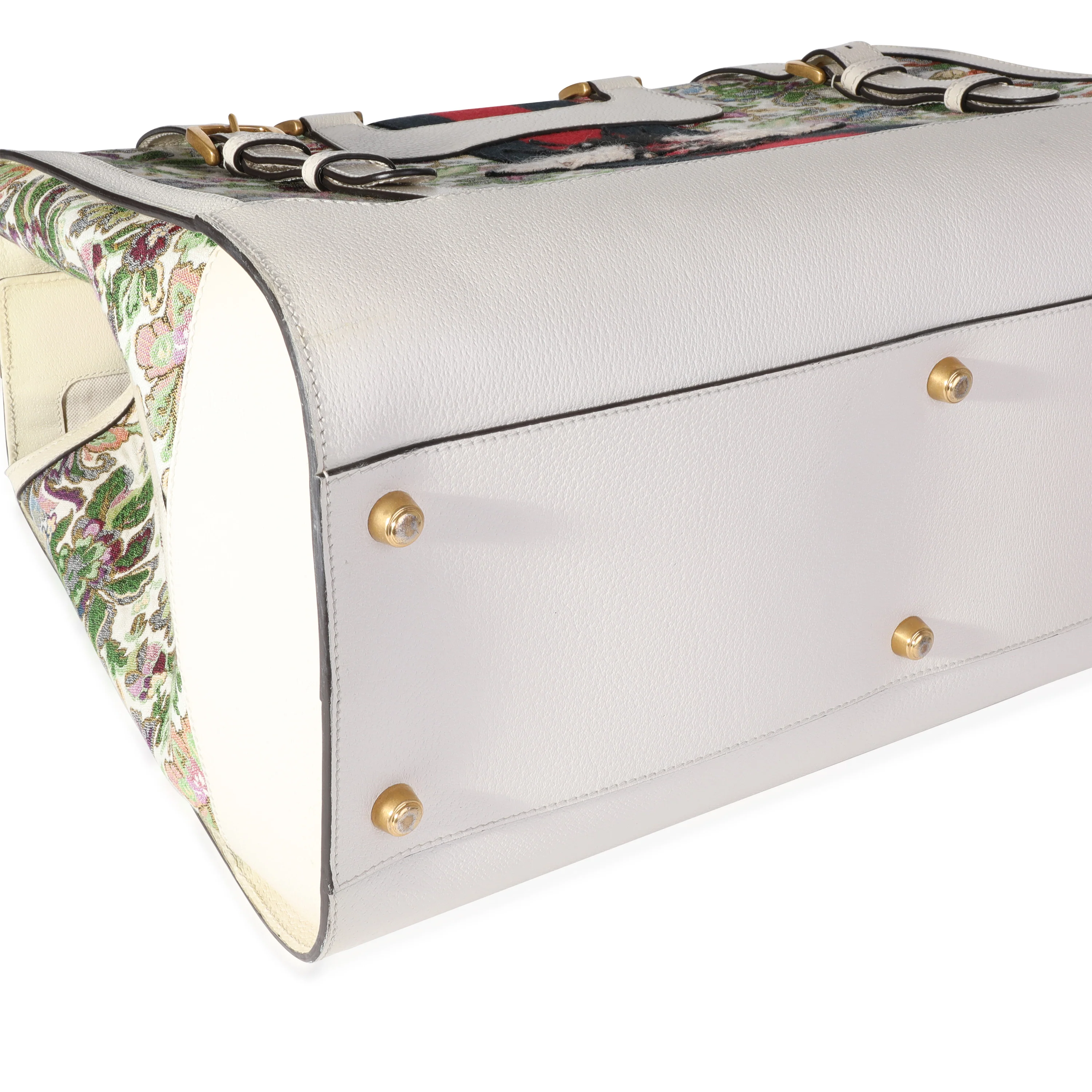 Gucci Ivory Leather & Web Floral Tapestry Duffle Bag - Image 6