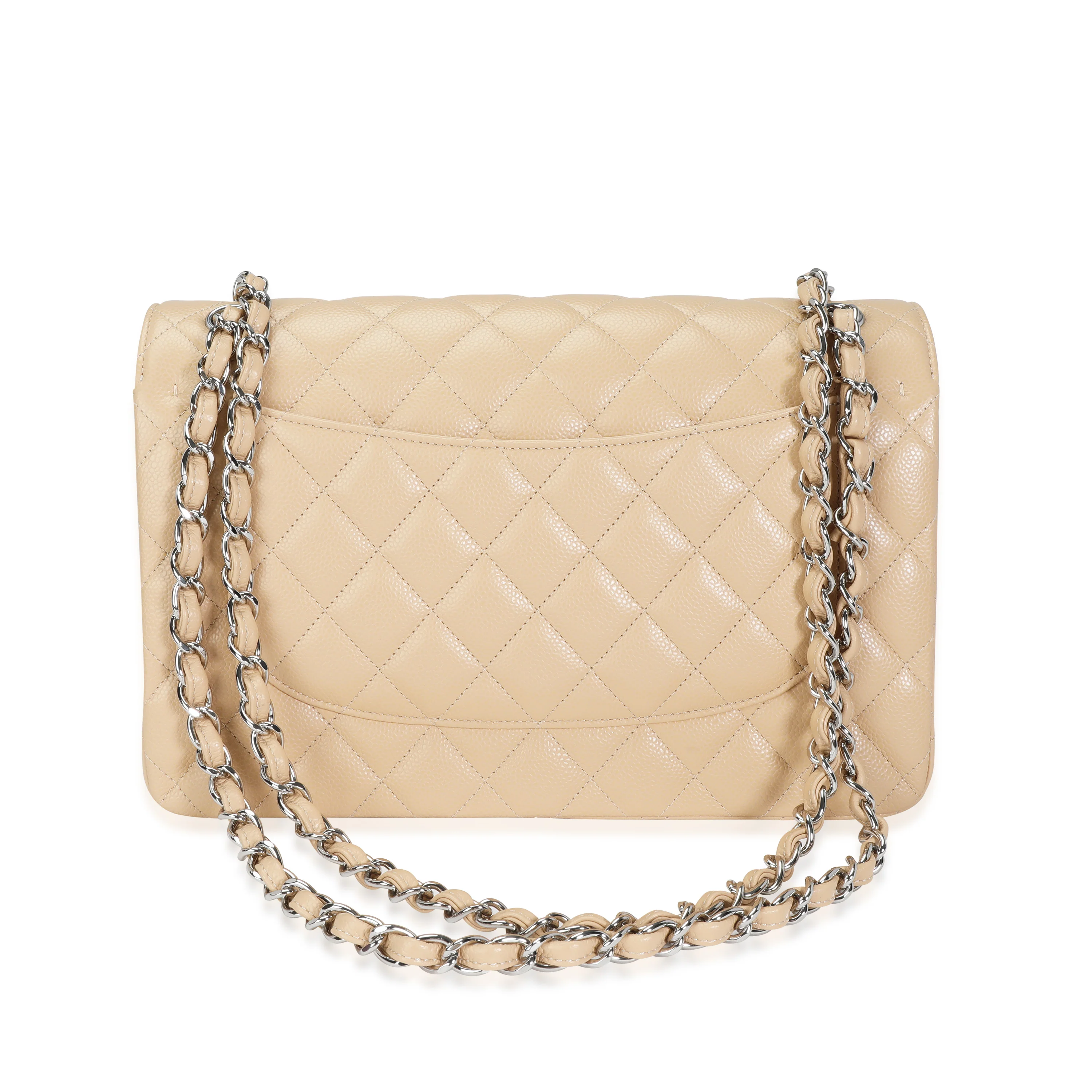 Beige Quilted Caviar Jumbo Classic Double Flap Handbag - Image 3
