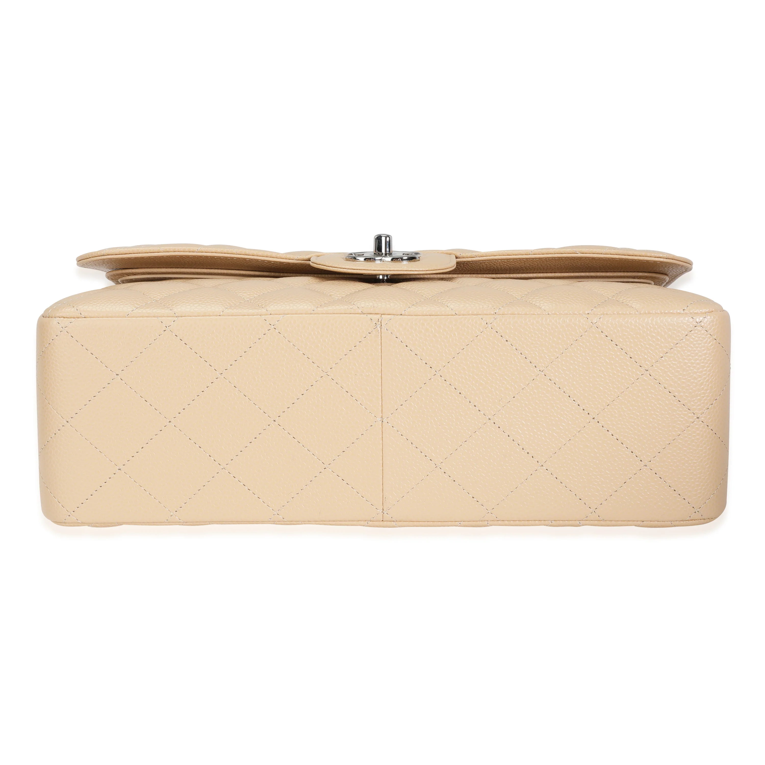 Beige Quilted Caviar Jumbo Classic Double Flap Handbag - Image 5