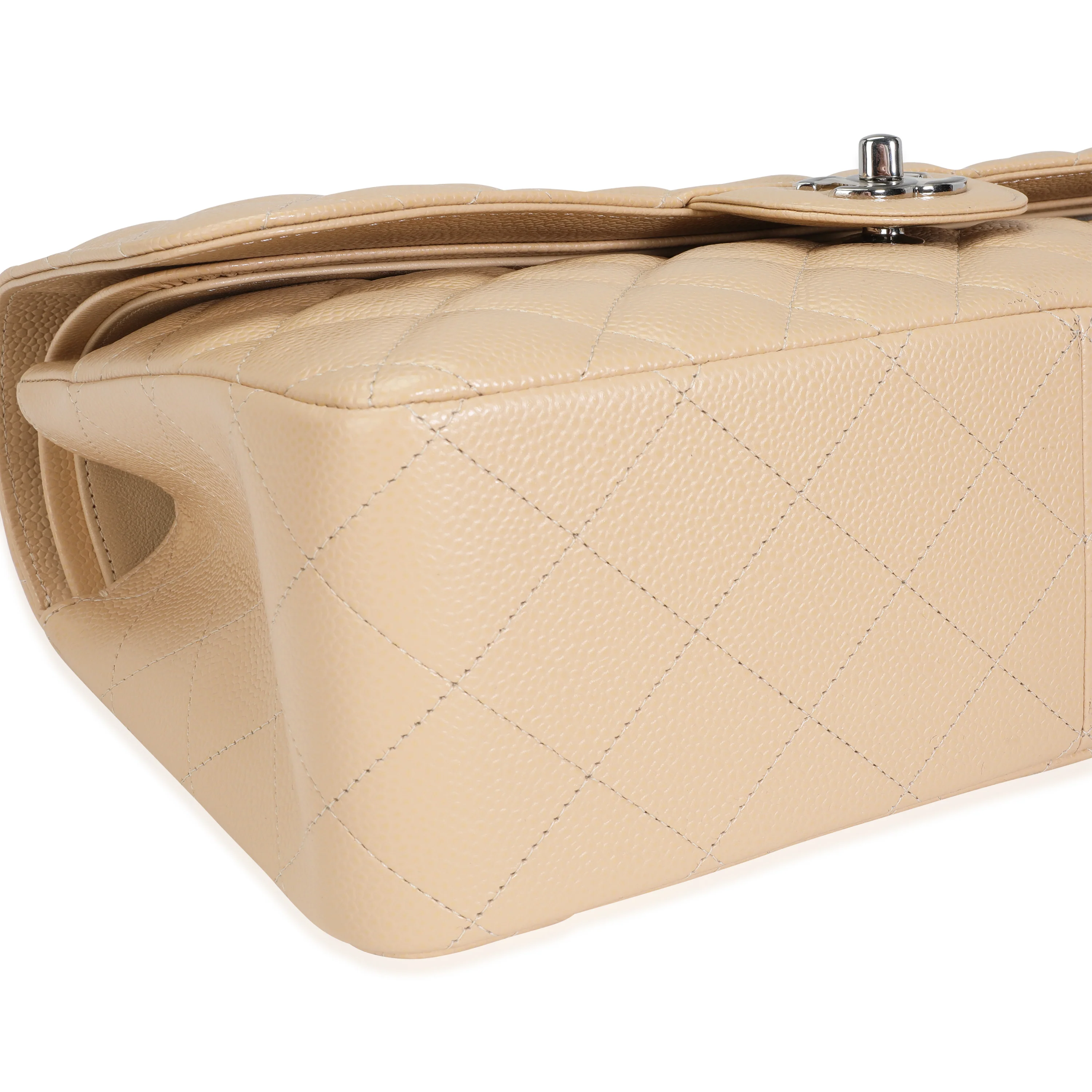 Beige Quilted Caviar Jumbo Classic Double Flap Handbag - Image 6