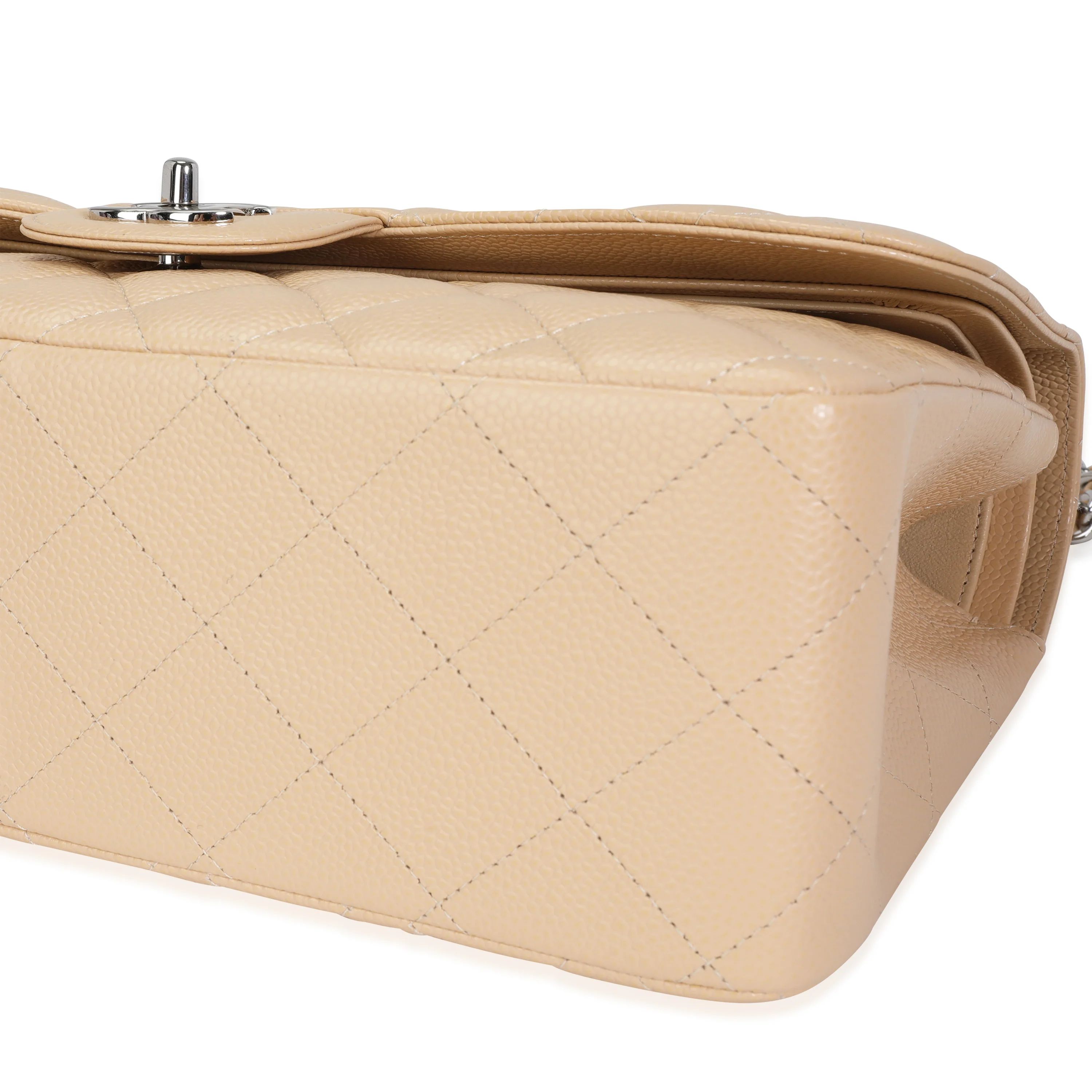 Beige Quilted Caviar Jumbo Classic Double Flap Handbag - Image 7