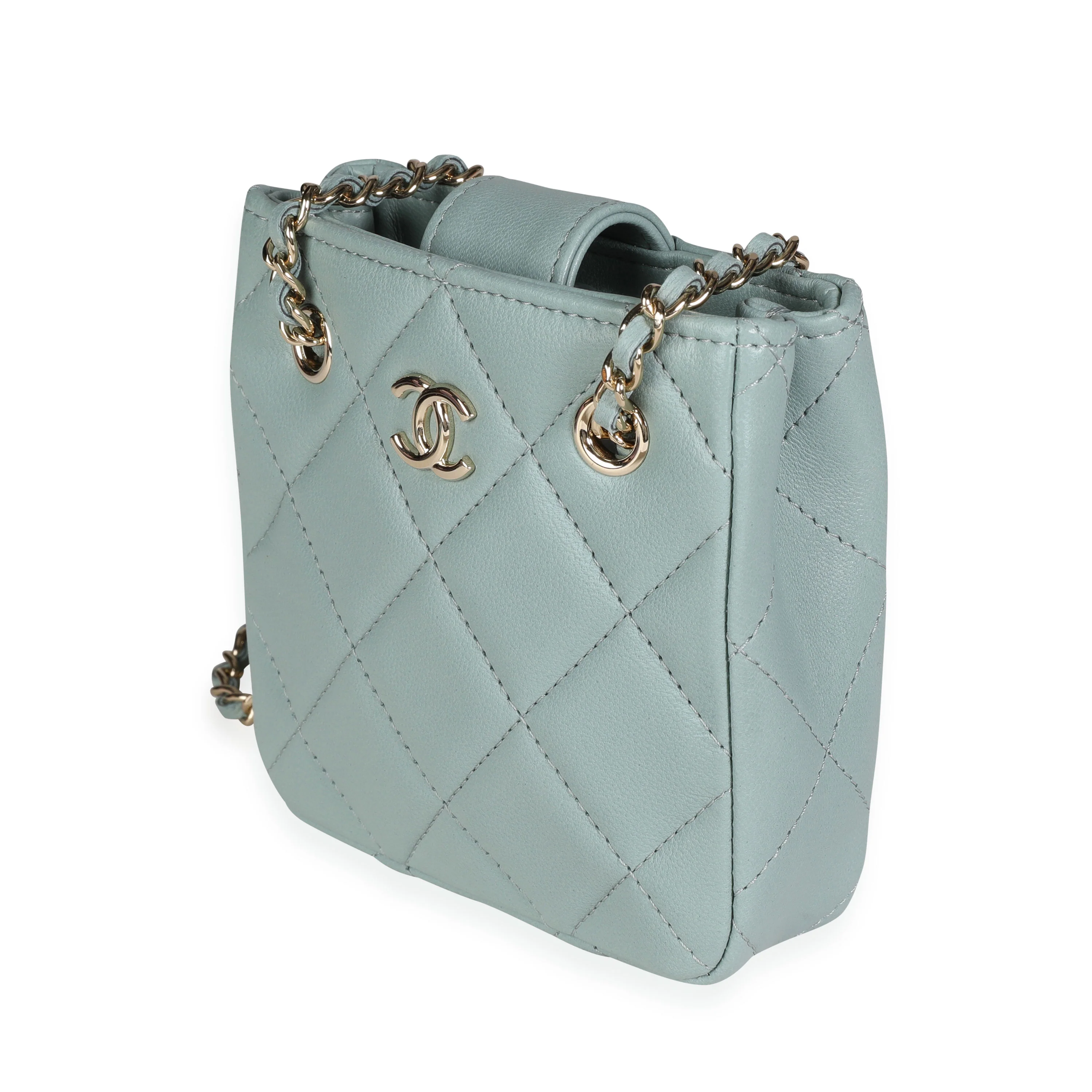 Light Teal Quilted Lambskin Tiny Shopping Bag - Image 2