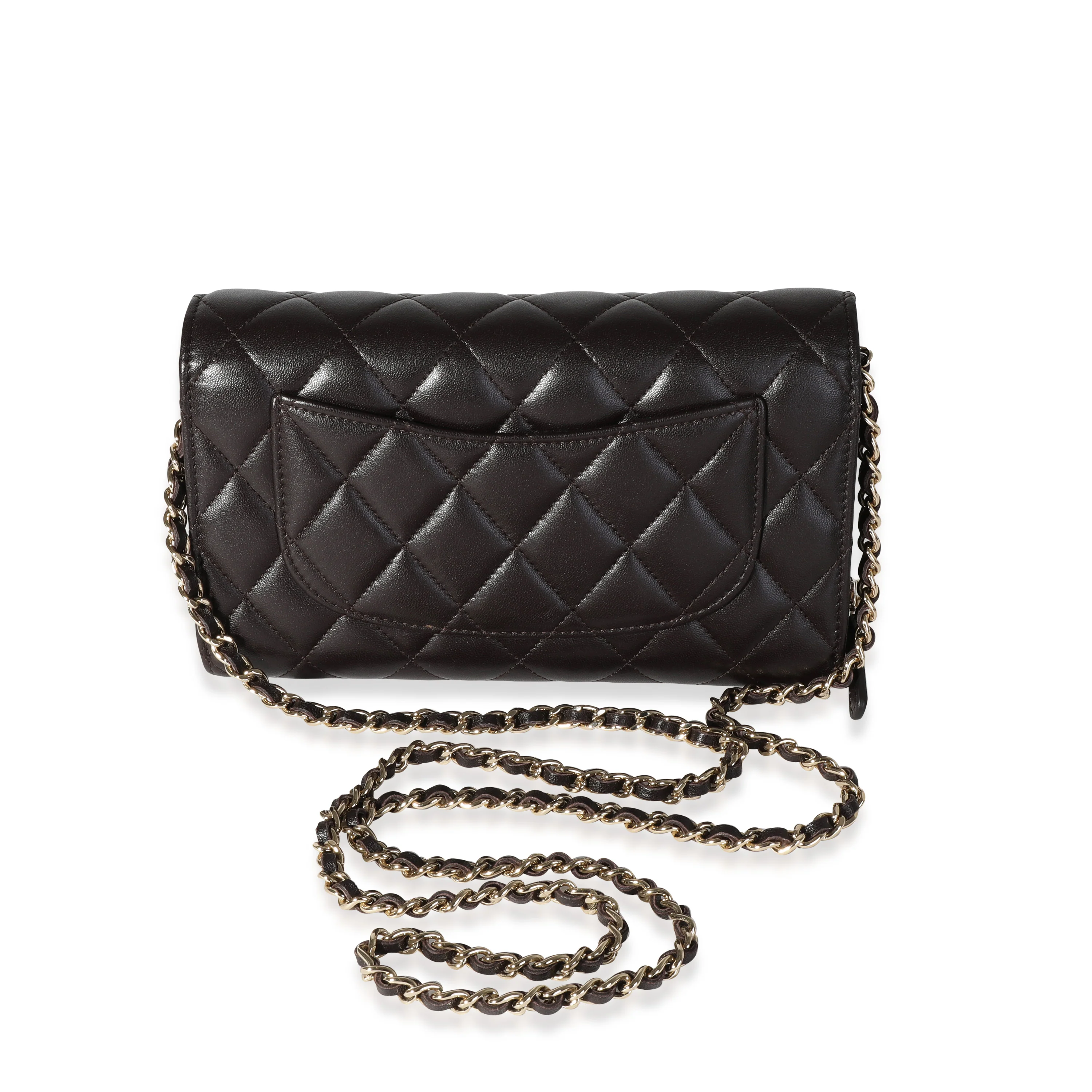 Chanel Brown Quilted Lambskin Chain Wallet - Image 3