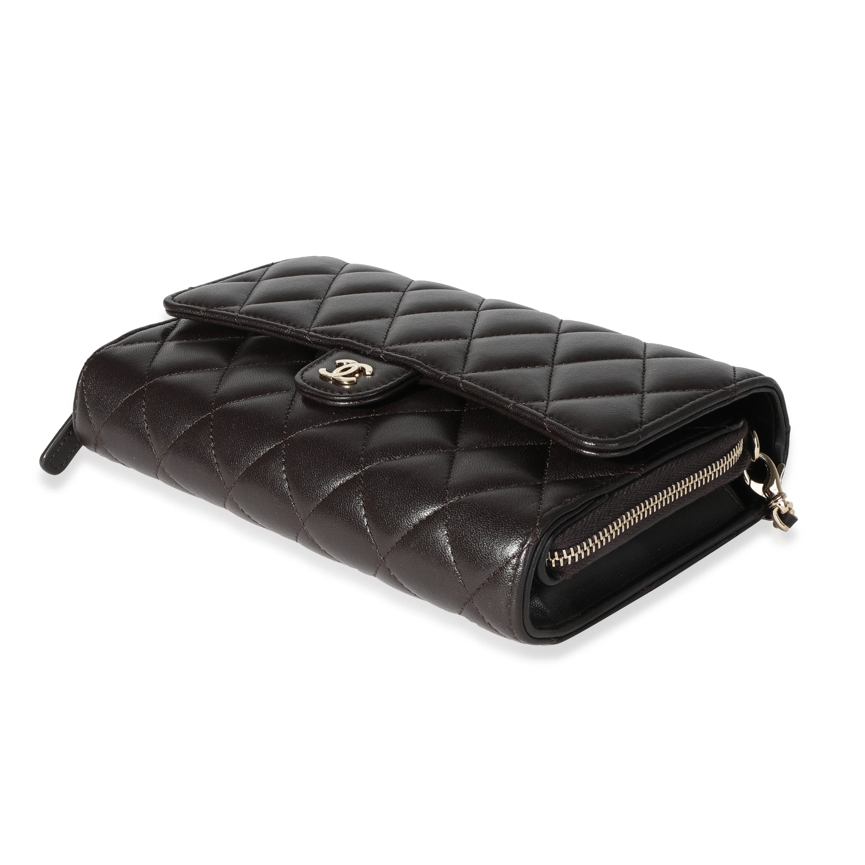 Chanel Brown Quilted Lambskin Chain Wallet - Image 5