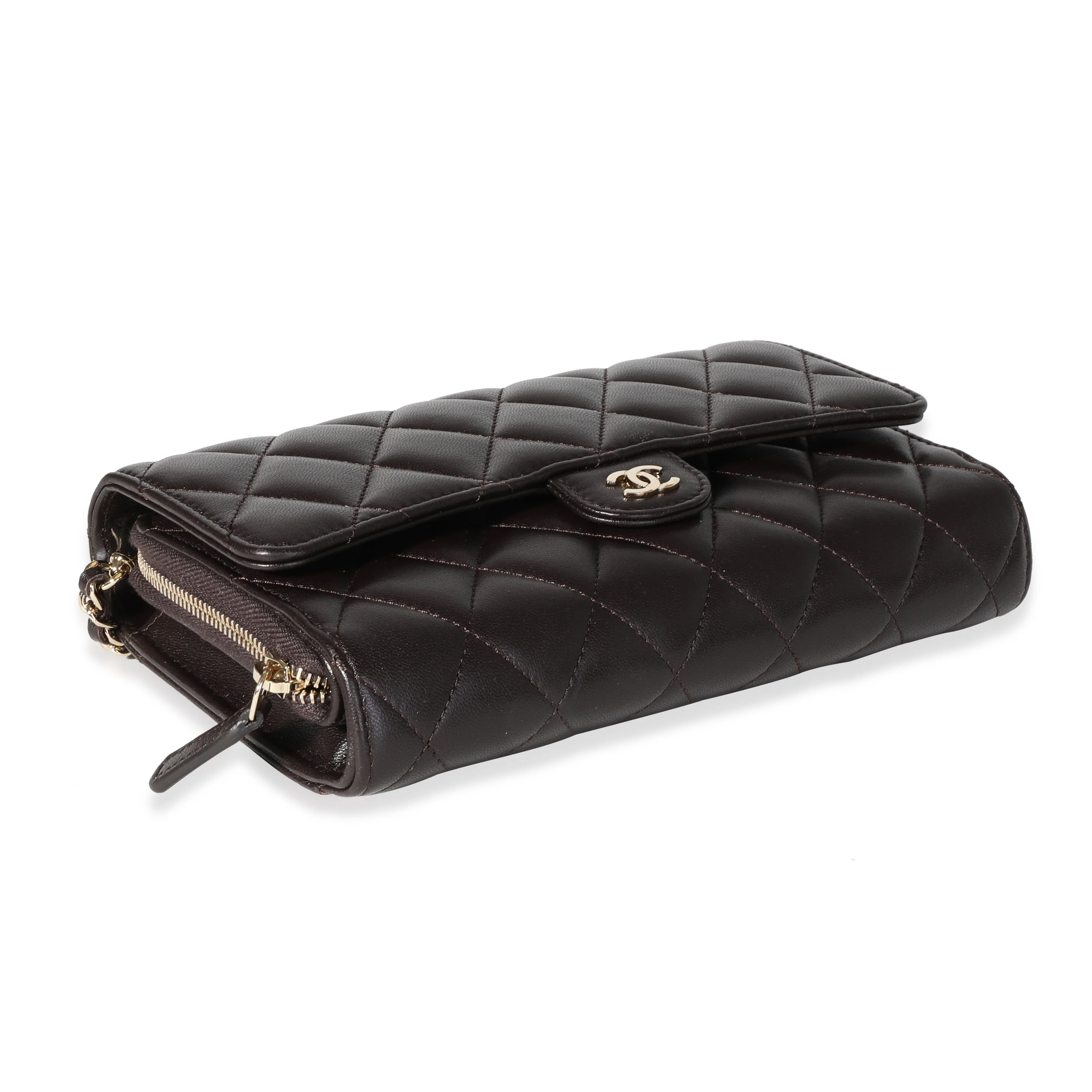 Chanel Brown Quilted Lambskin Chain Wallet - Image 6