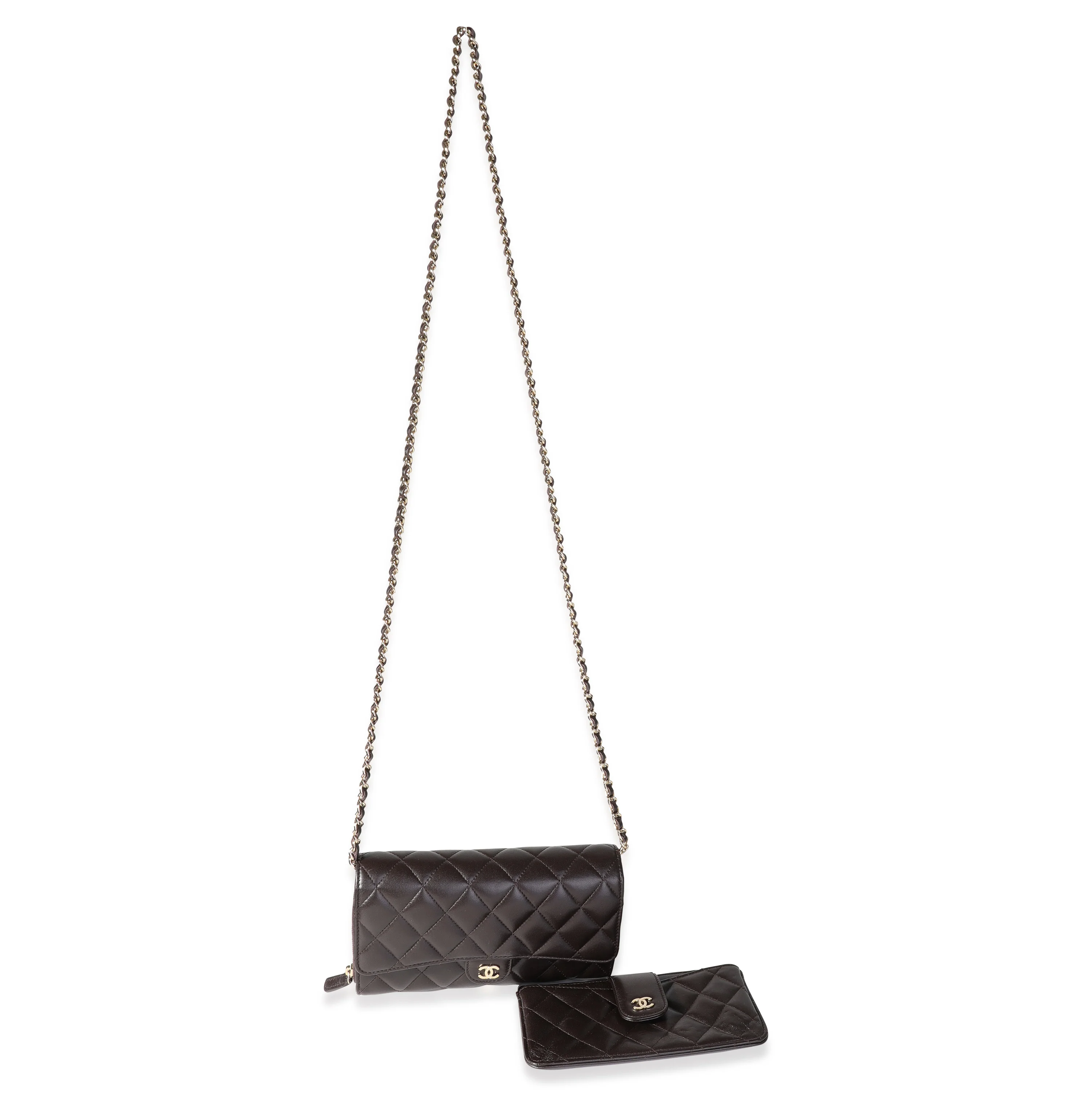 Chanel Brown Quilted Lambskin Chain Wallet - Image 8