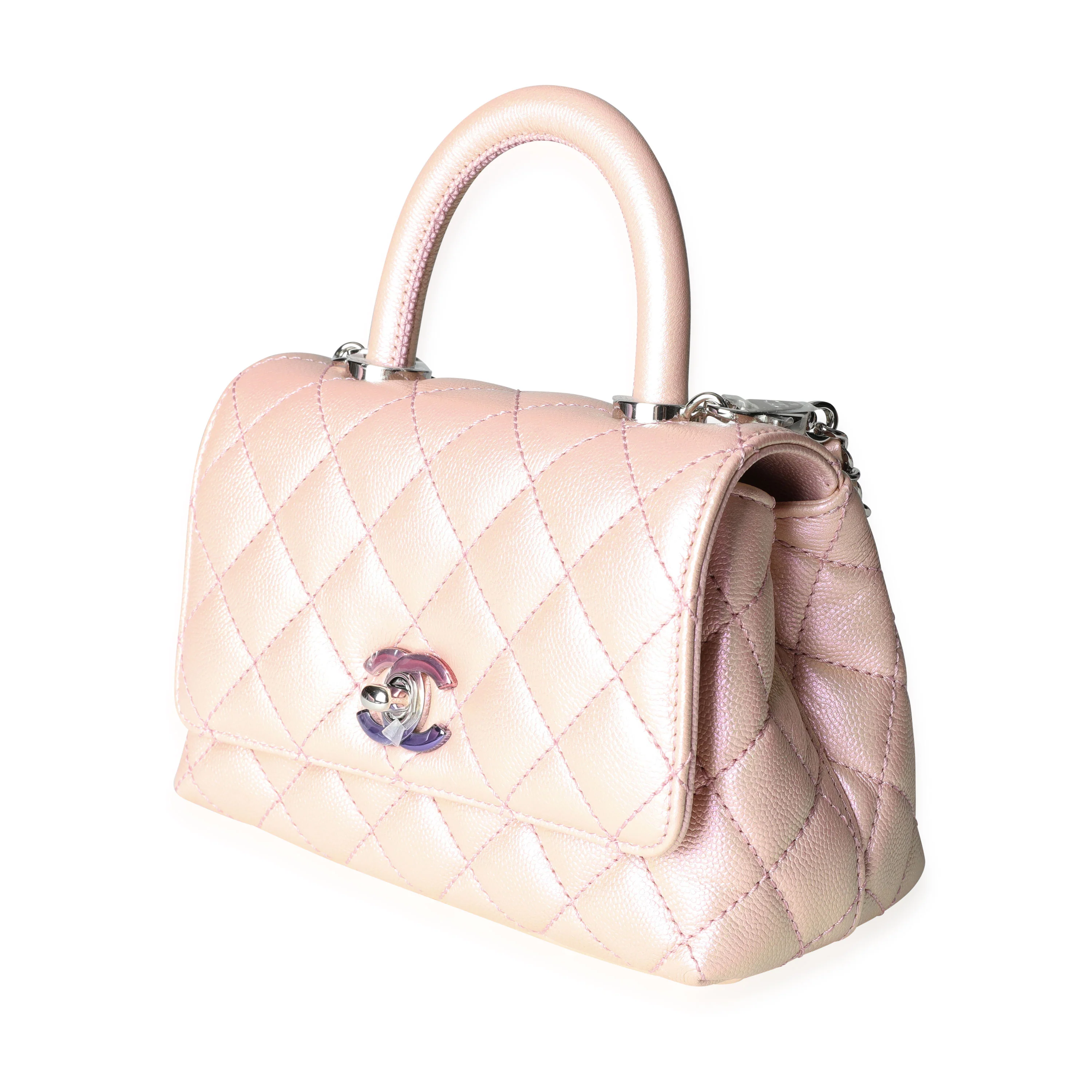 Chanel Iridescent Pink Quilted Caviar Coco Top Handle Extra Mini Flap Bag - Image 2