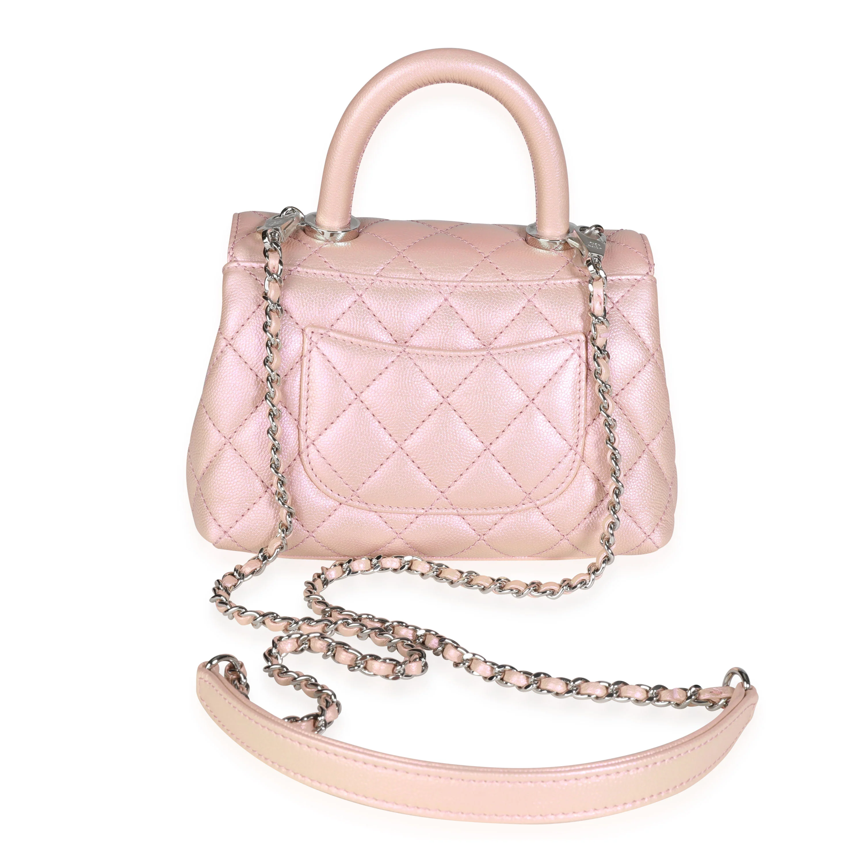 Chanel Iridescent Pink Quilted Caviar Coco Top Handle Extra Mini Flap Bag - Image 3