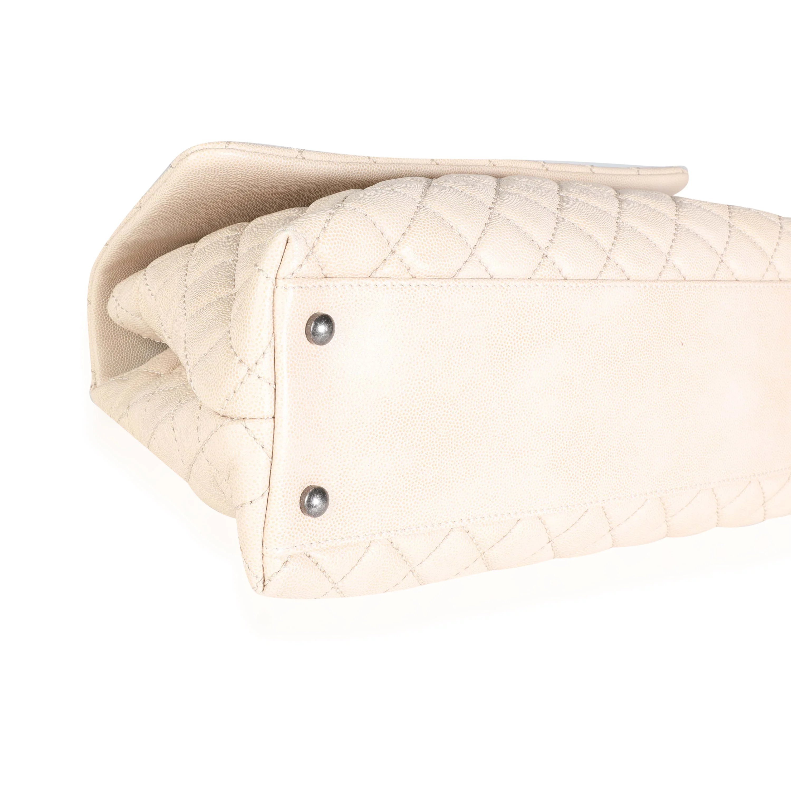 Chanel Light Beige Quilted Caviar Large Coco Top Handle Flap Bag - Image 7