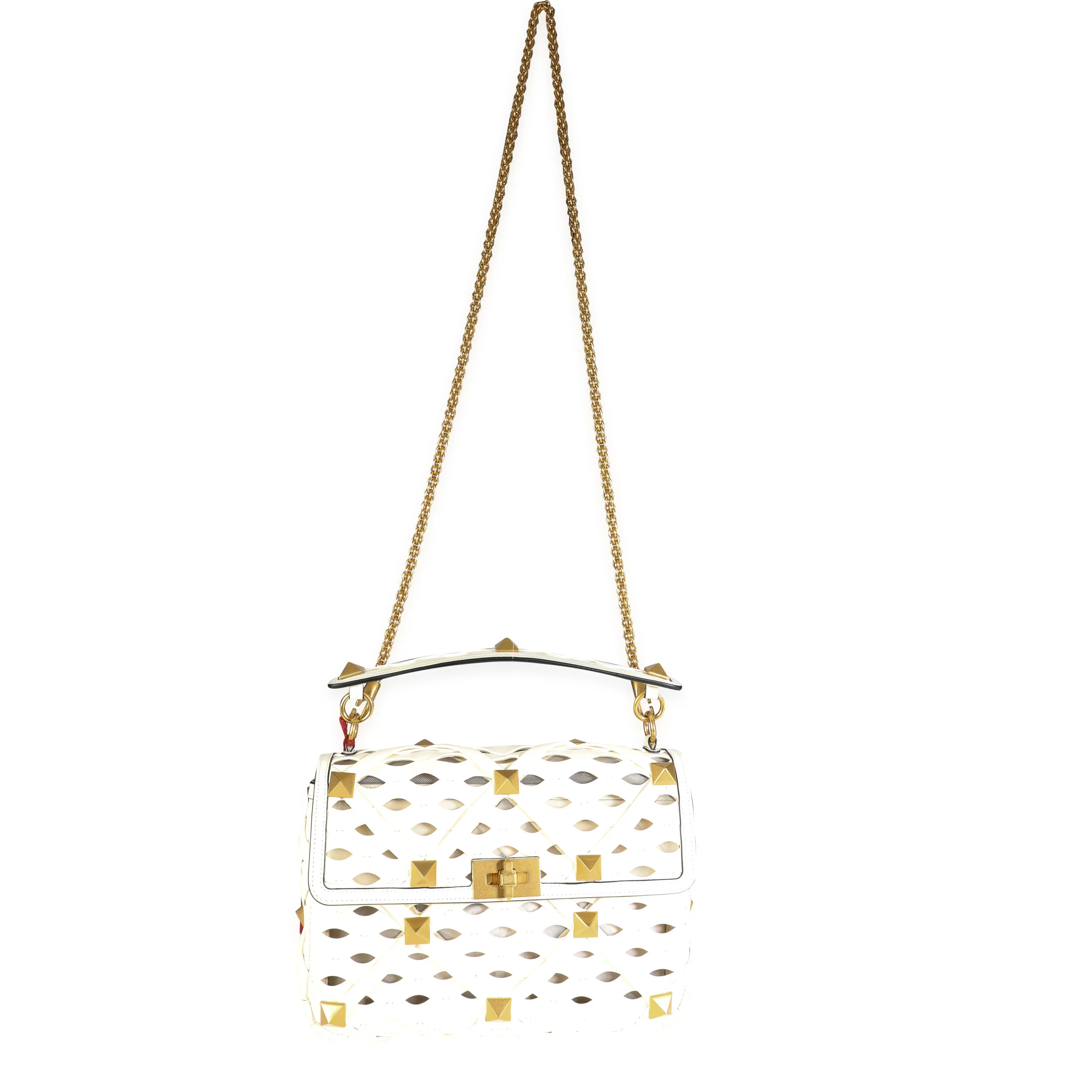 Ivory Nappa Leather Large Roman Stud Shoulder Bag - Image 4