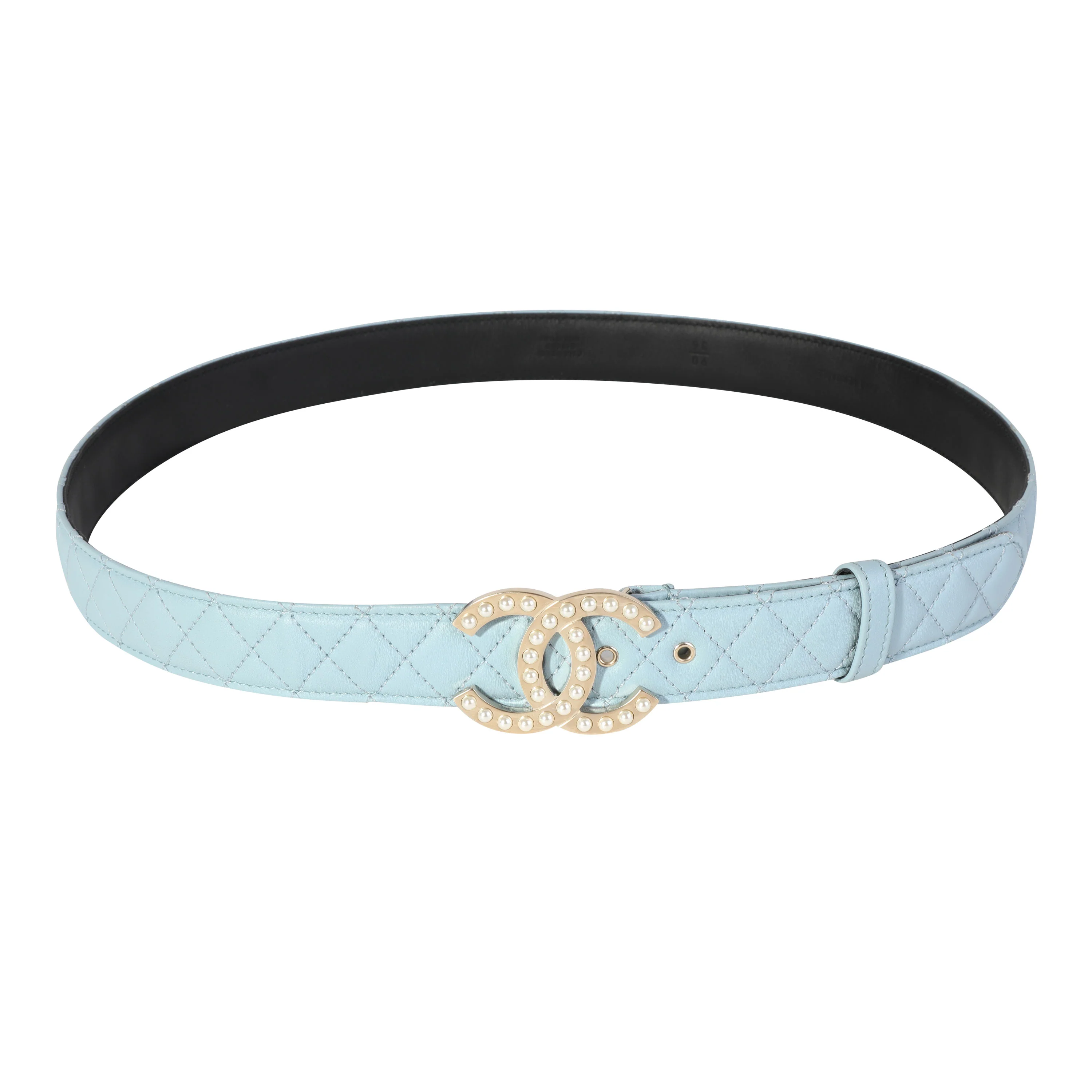 Light Blue Quilted Leather CC Pearl Belt 90/36 - Image 2