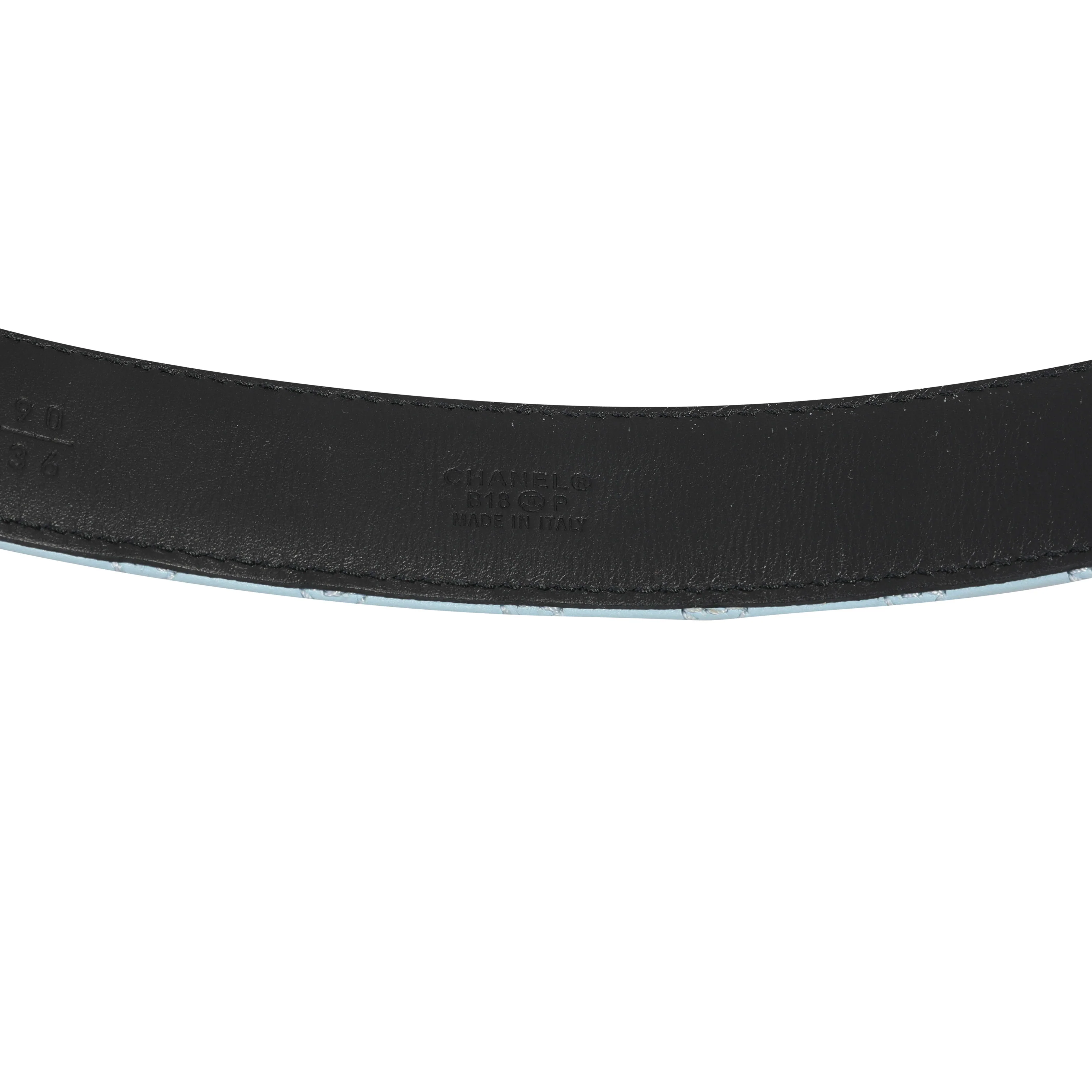 Light Blue Quilted Leather CC Pearl Belt 90/36 - Image 5