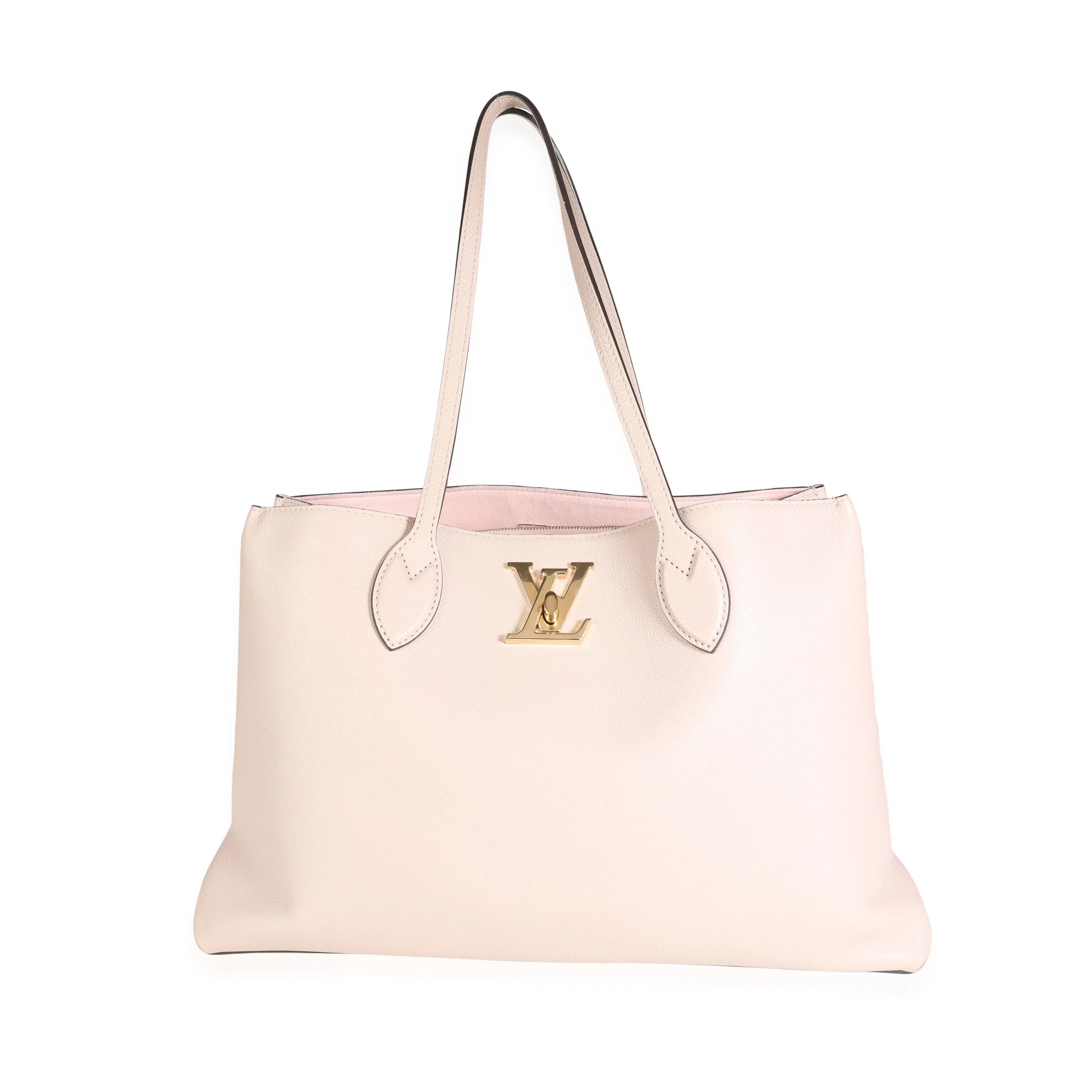 Greige Grained Calf Leather Lockme Shopper