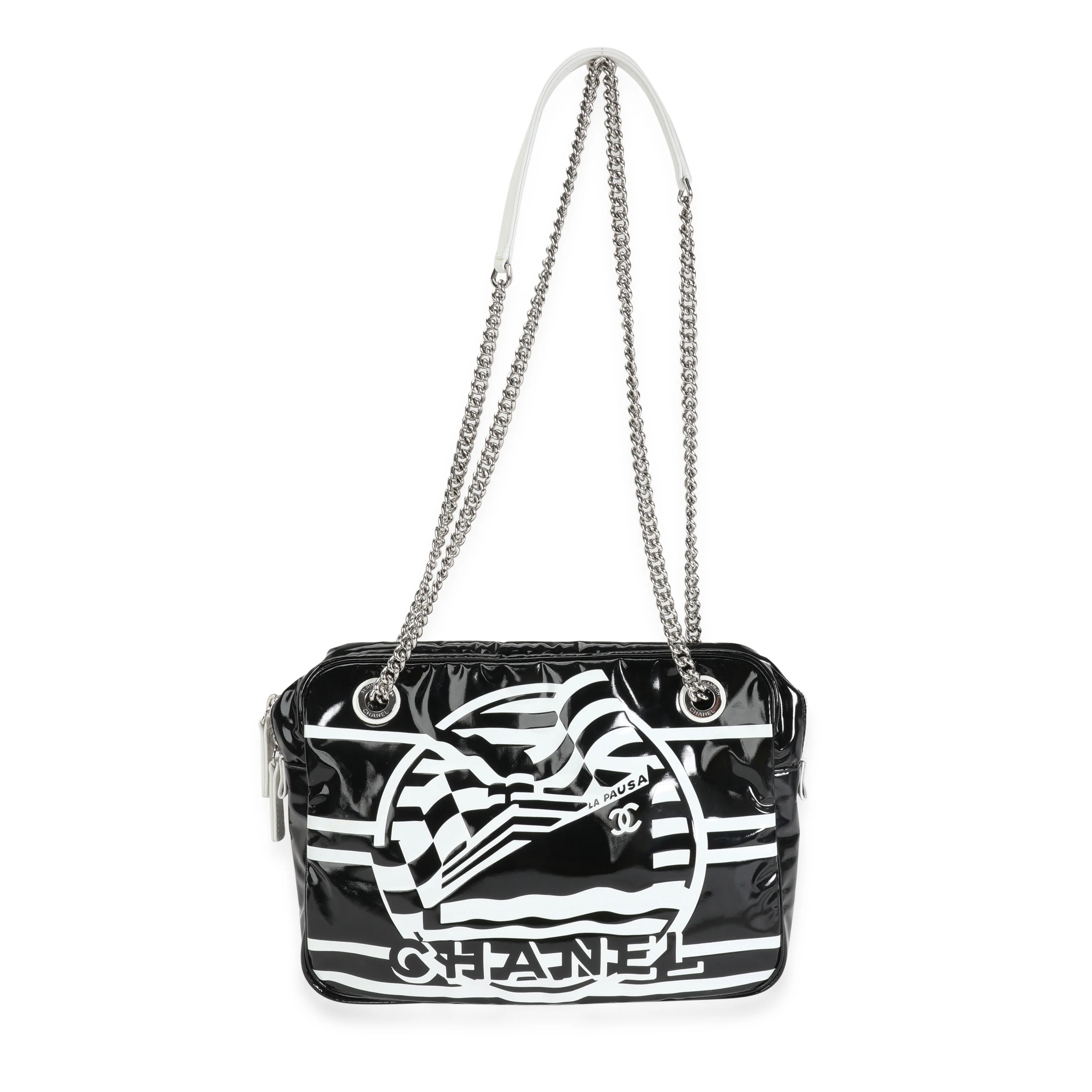 Chanel Black & White Vinyl La Pausa Camera Bag - Image 4