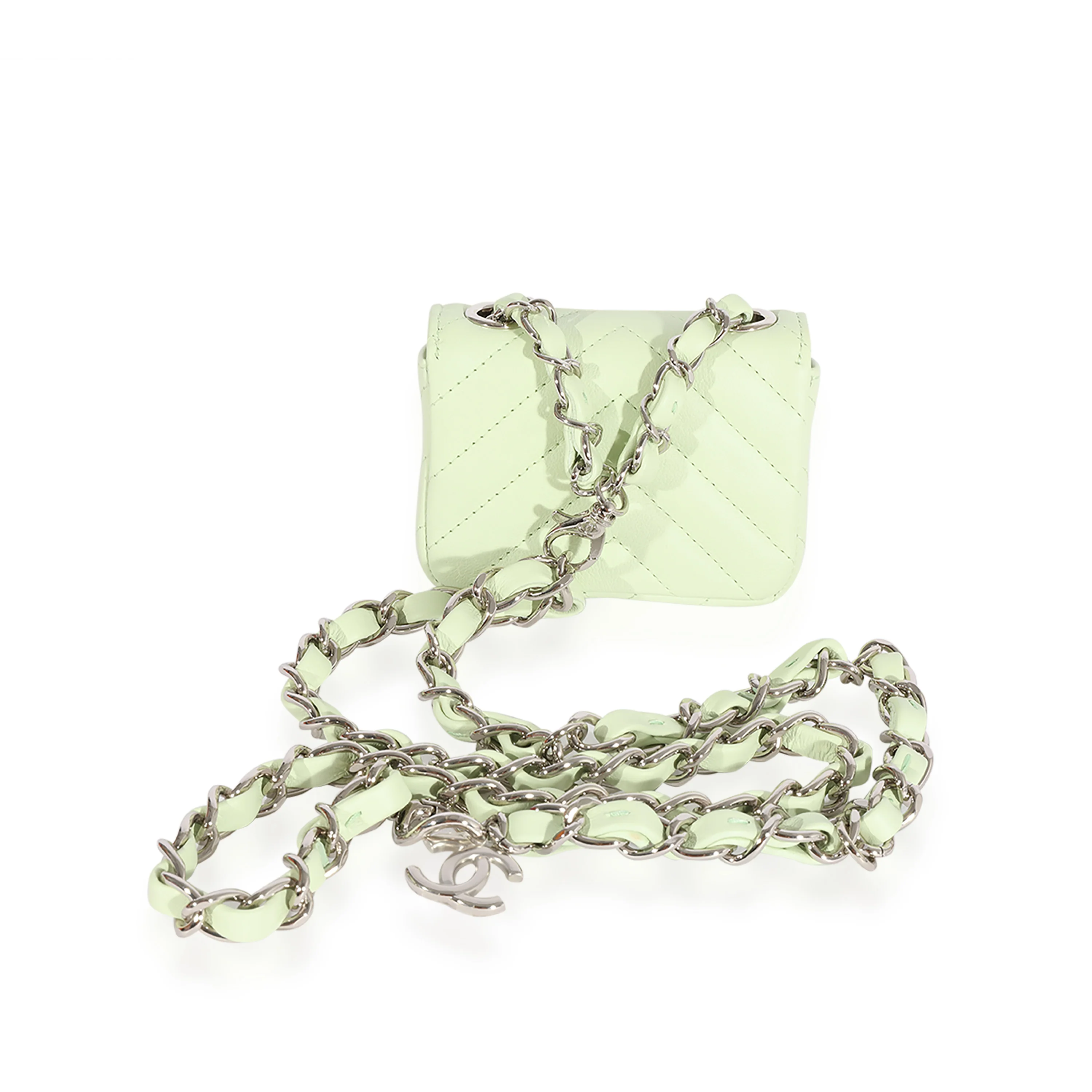 Light Green Chevron Quilted Flap Belt Bag - Image 3