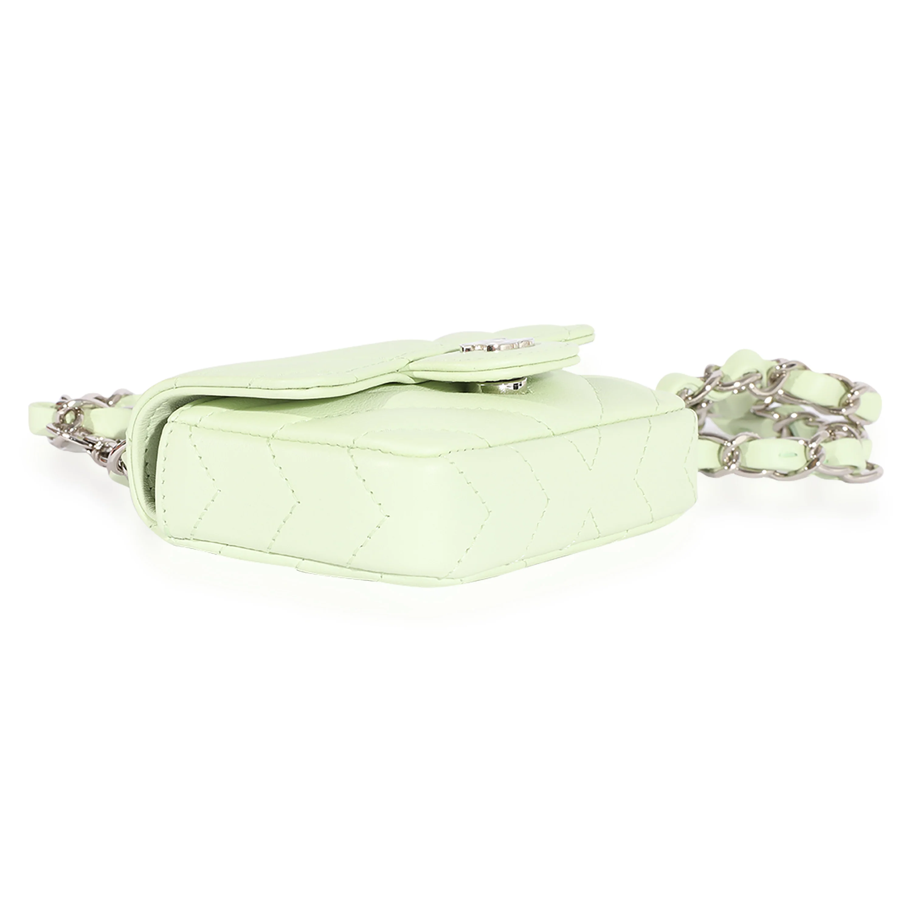 Light Green Chevron Quilted Flap Belt Bag - Image 4