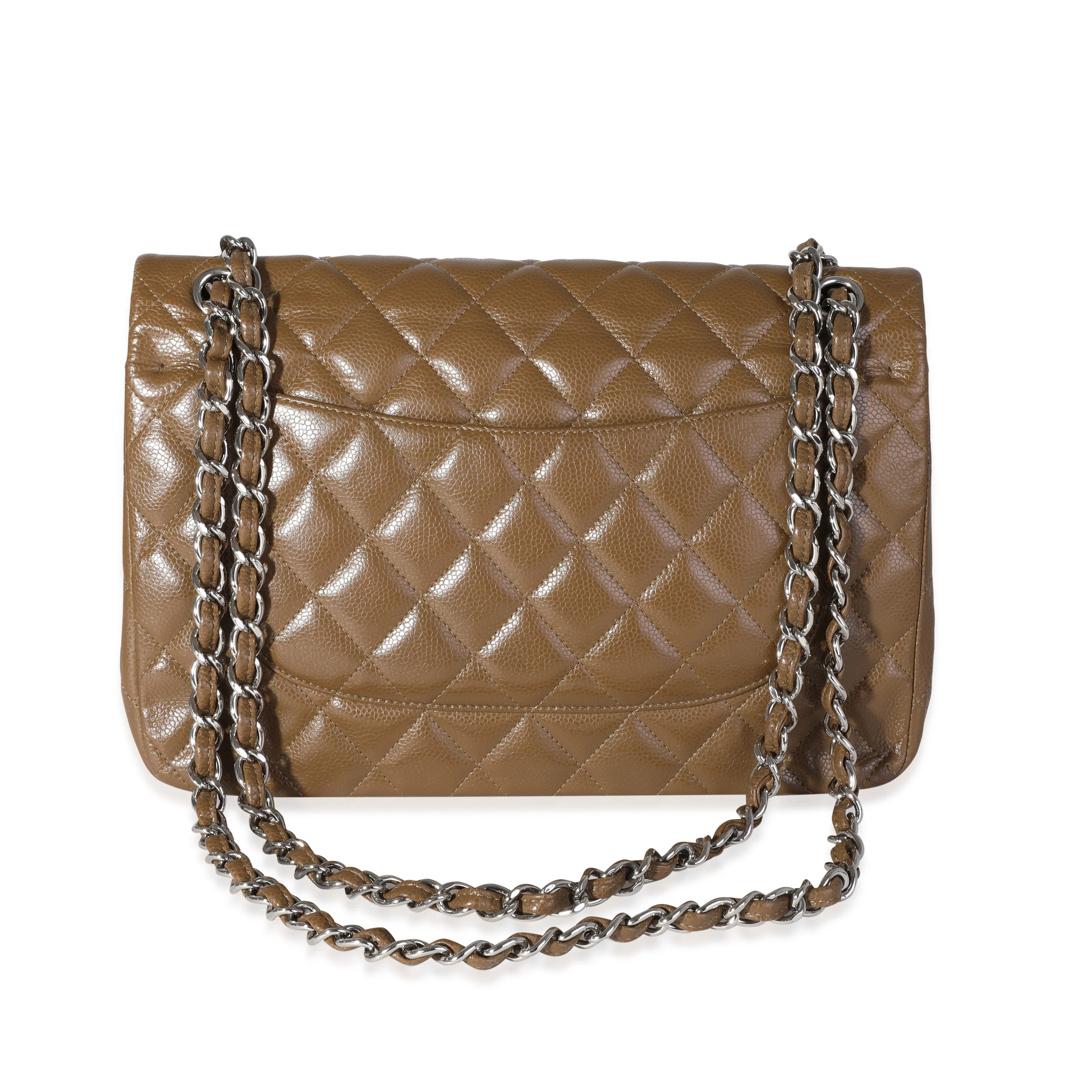 Chanel Khaki Caviar Quilted Jumbo Classic Double Flap Bag - Image 4