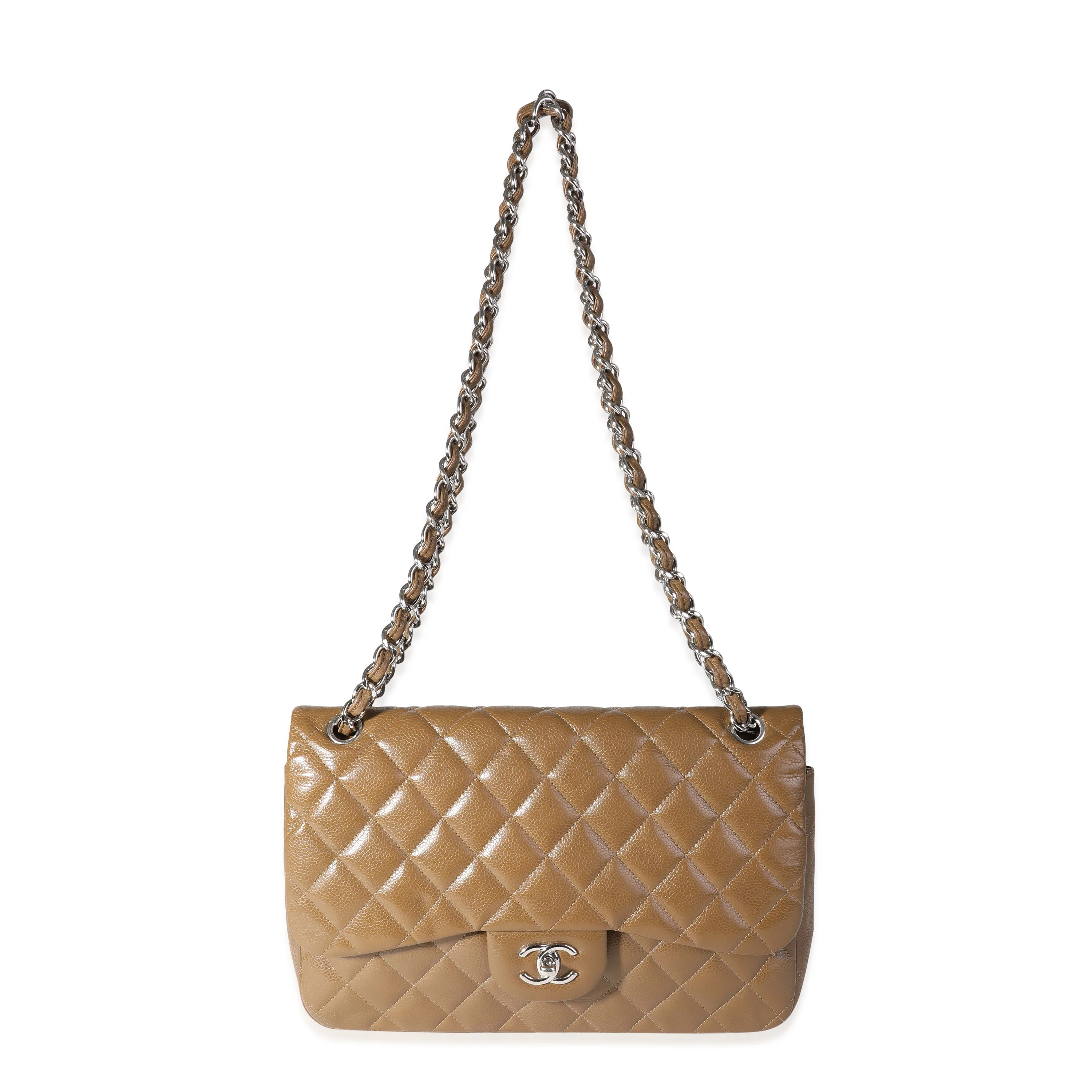 Chanel Khaki Caviar Quilted Jumbo Classic Double Flap Bag - Image 7