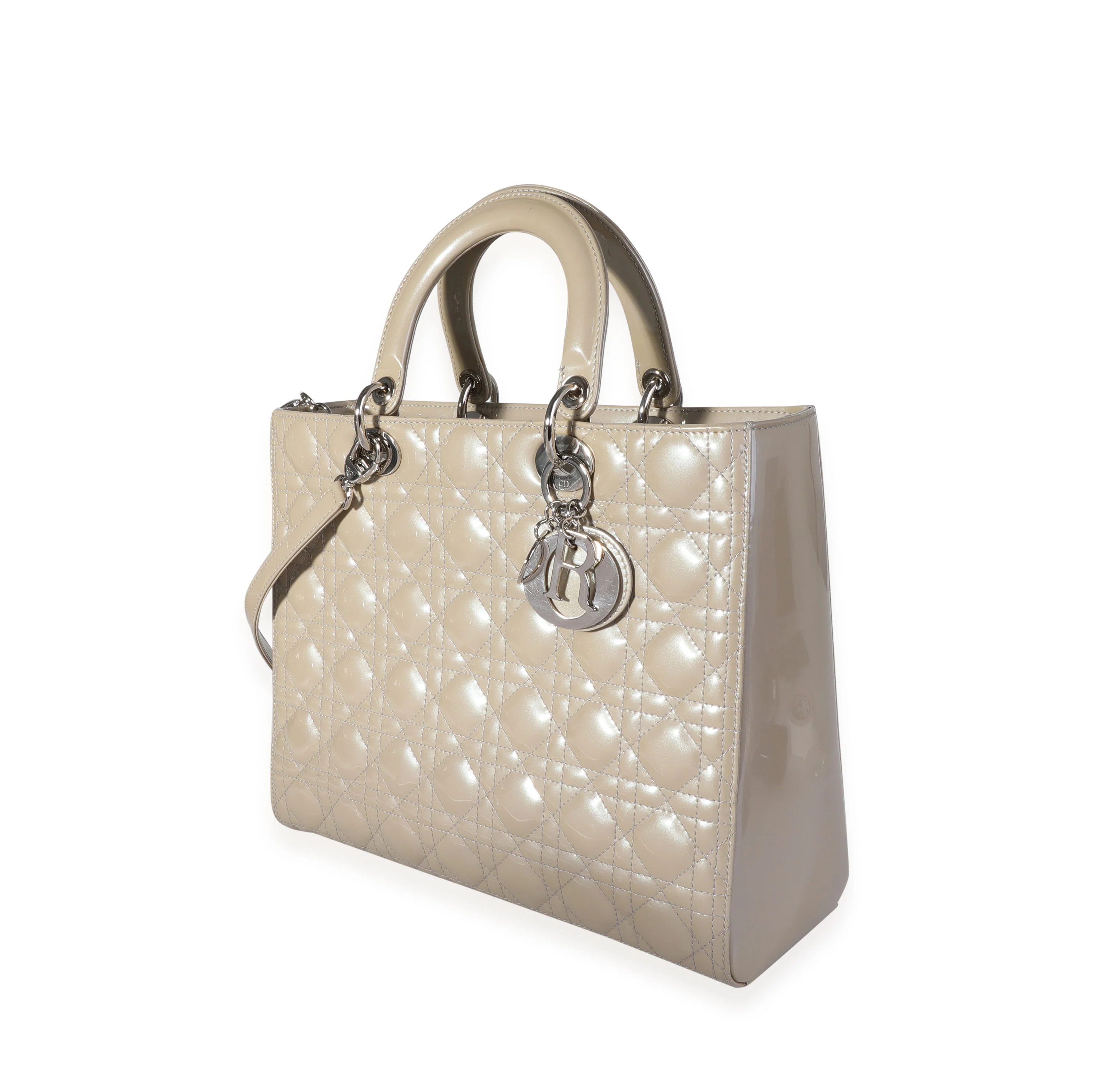 Christian Dior Grey Pearlized Cannage Patent Calfskin Large Lady Dior Bag - Image 2
